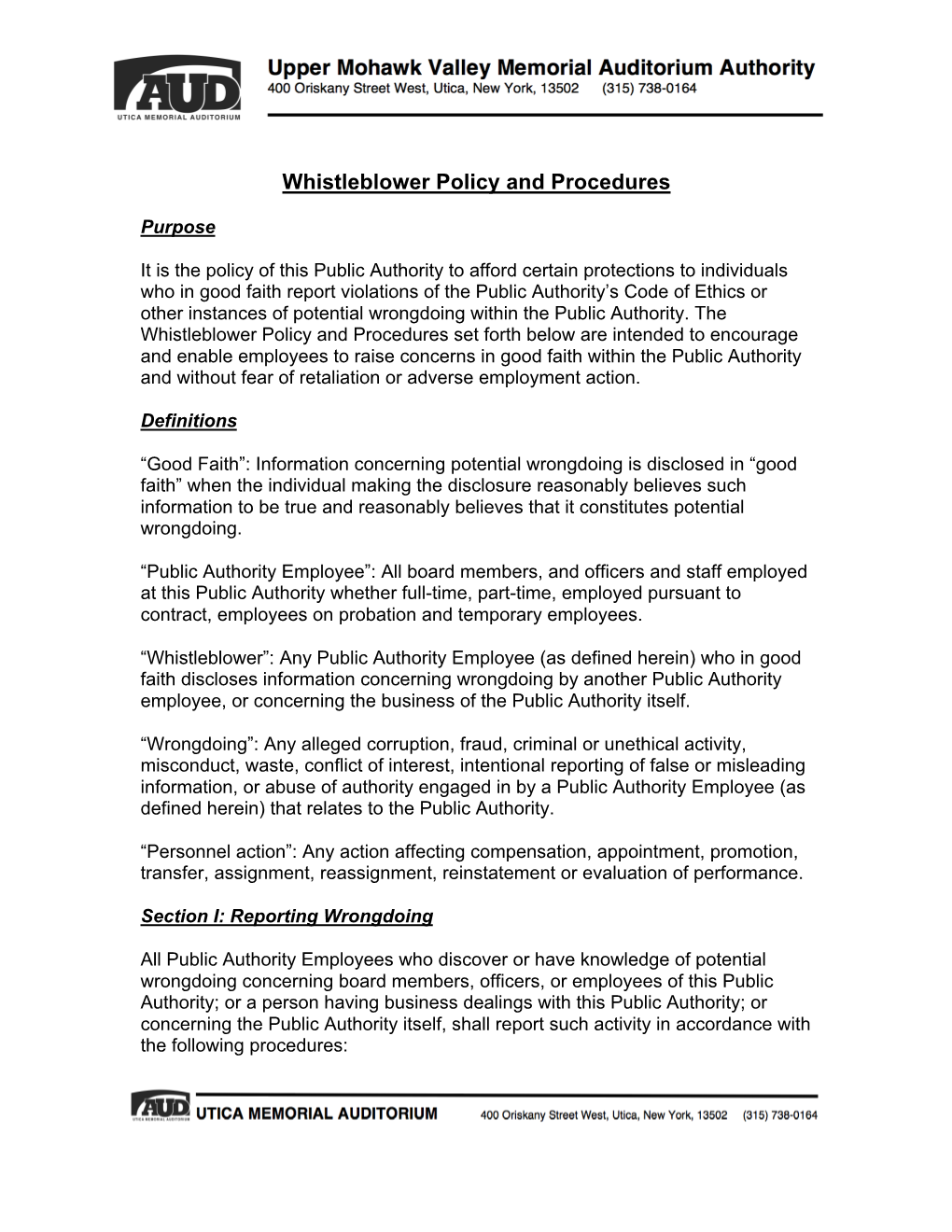 Whistleblower Policy and Procedures