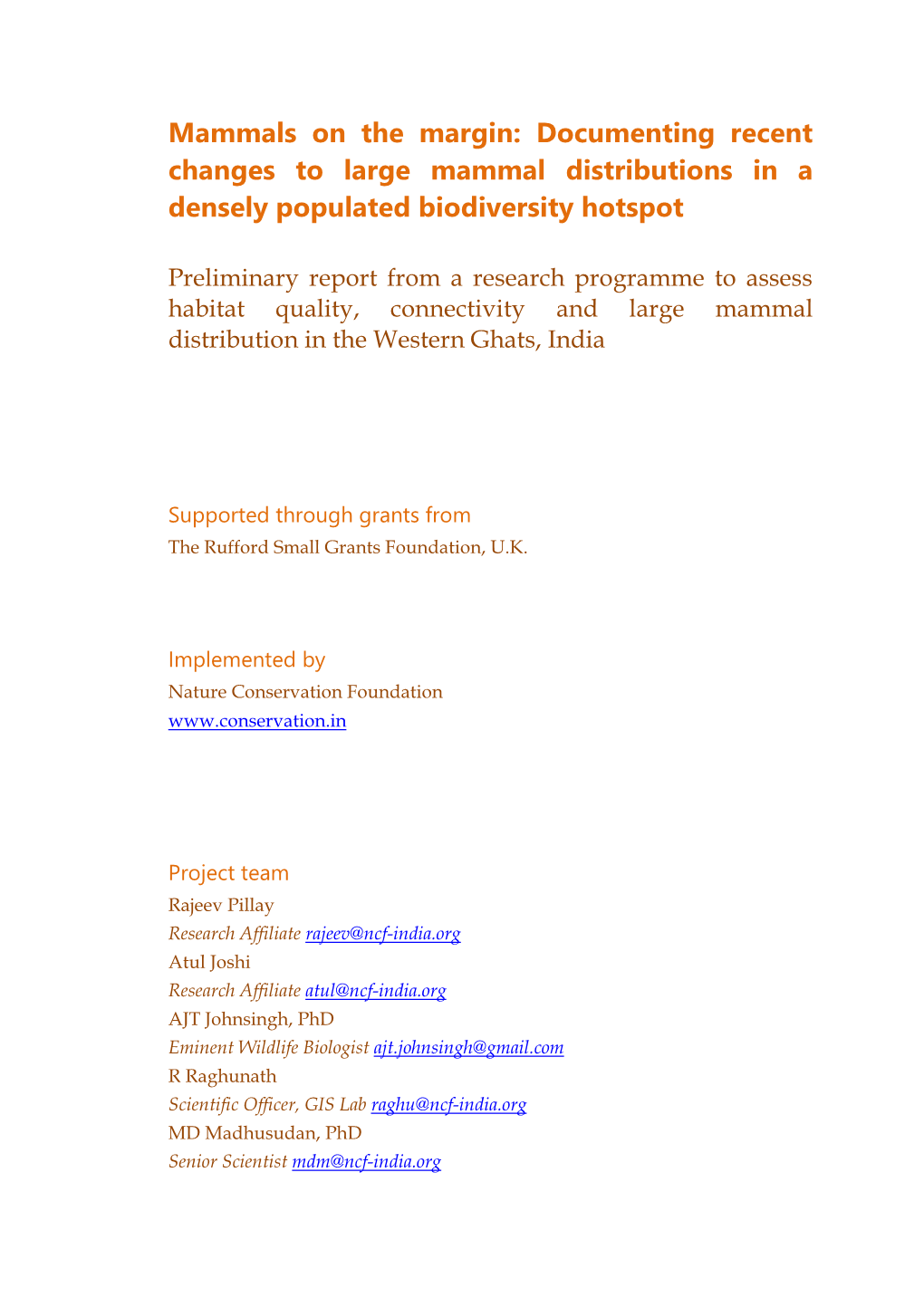 Mammals on the Margin: Documenting Recent Changes to Large Mammal Distributions in a Densely Populated Biodiversity Hotspot