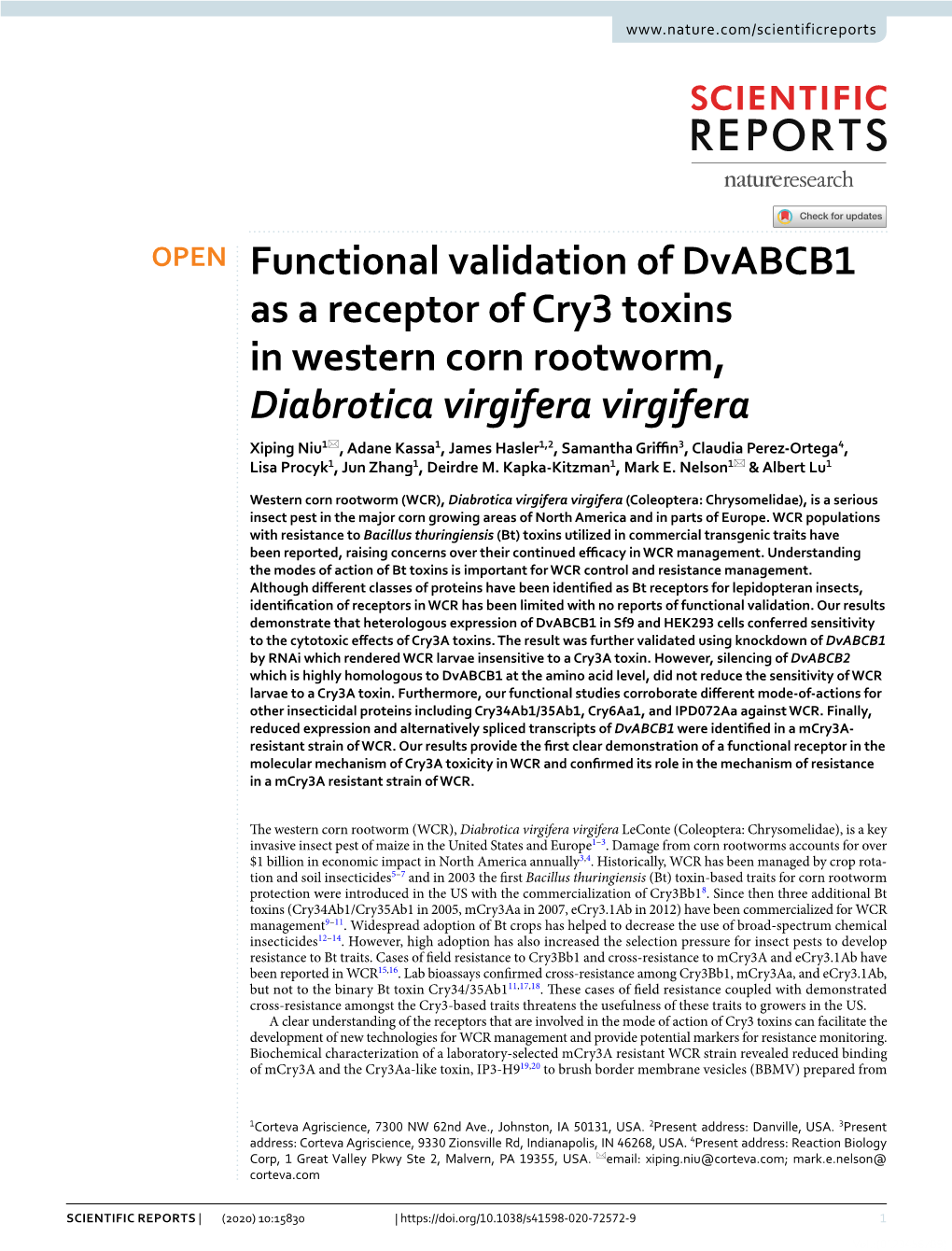 Functional Validation of Dvabcb1 As a Receptor of Cry3 Toxins in Western