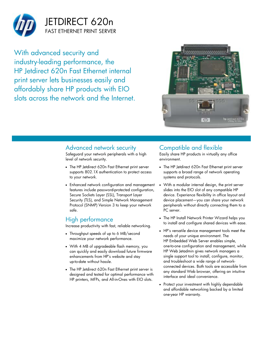 JETDIRECT 620N FAST ETHERNET PRINT SERVER