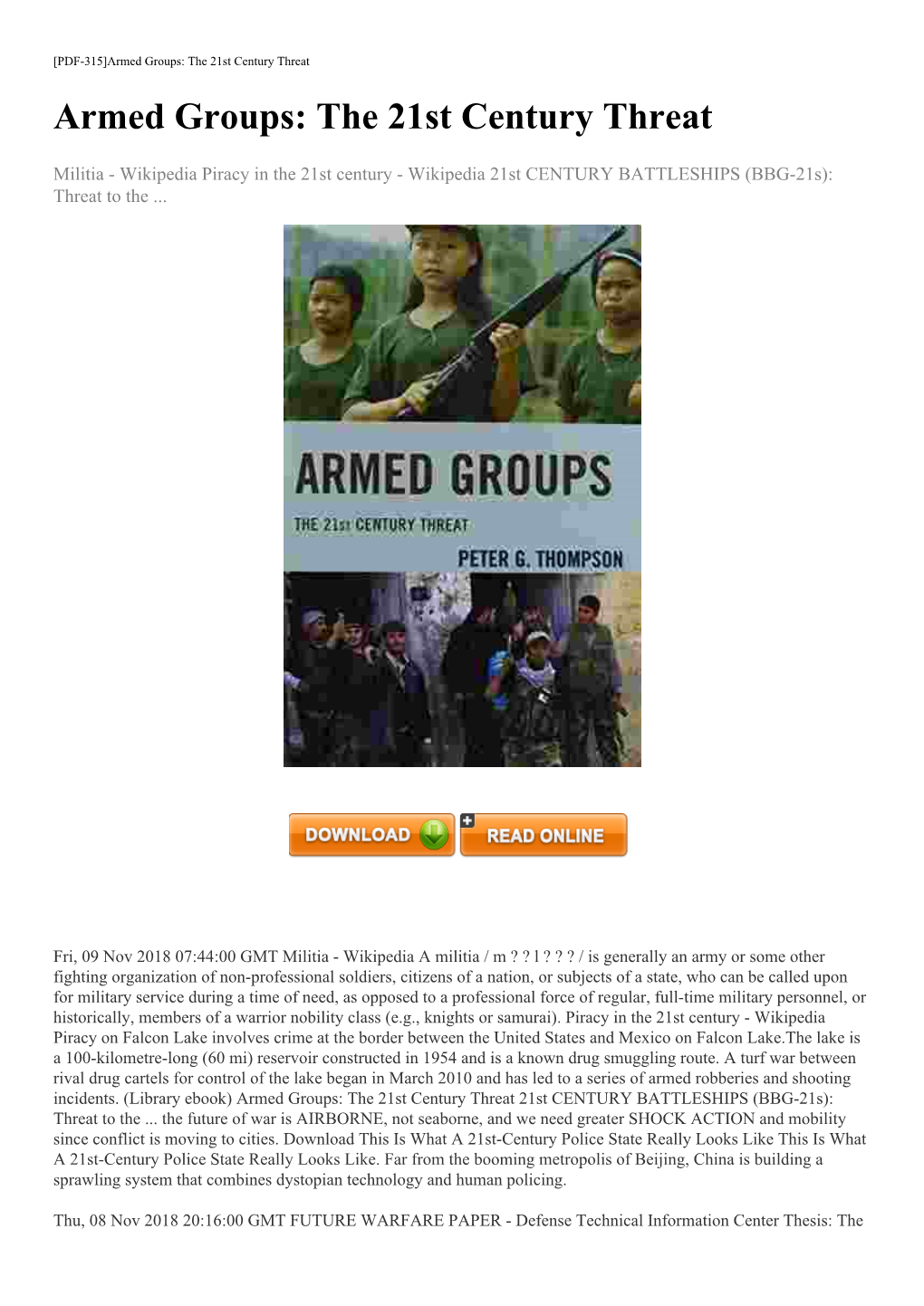 (Library Ebook) Armed Groups: the 21St Century Threat 21St CENTURY BATTLESHIPS (BBG-21S): Threat to the