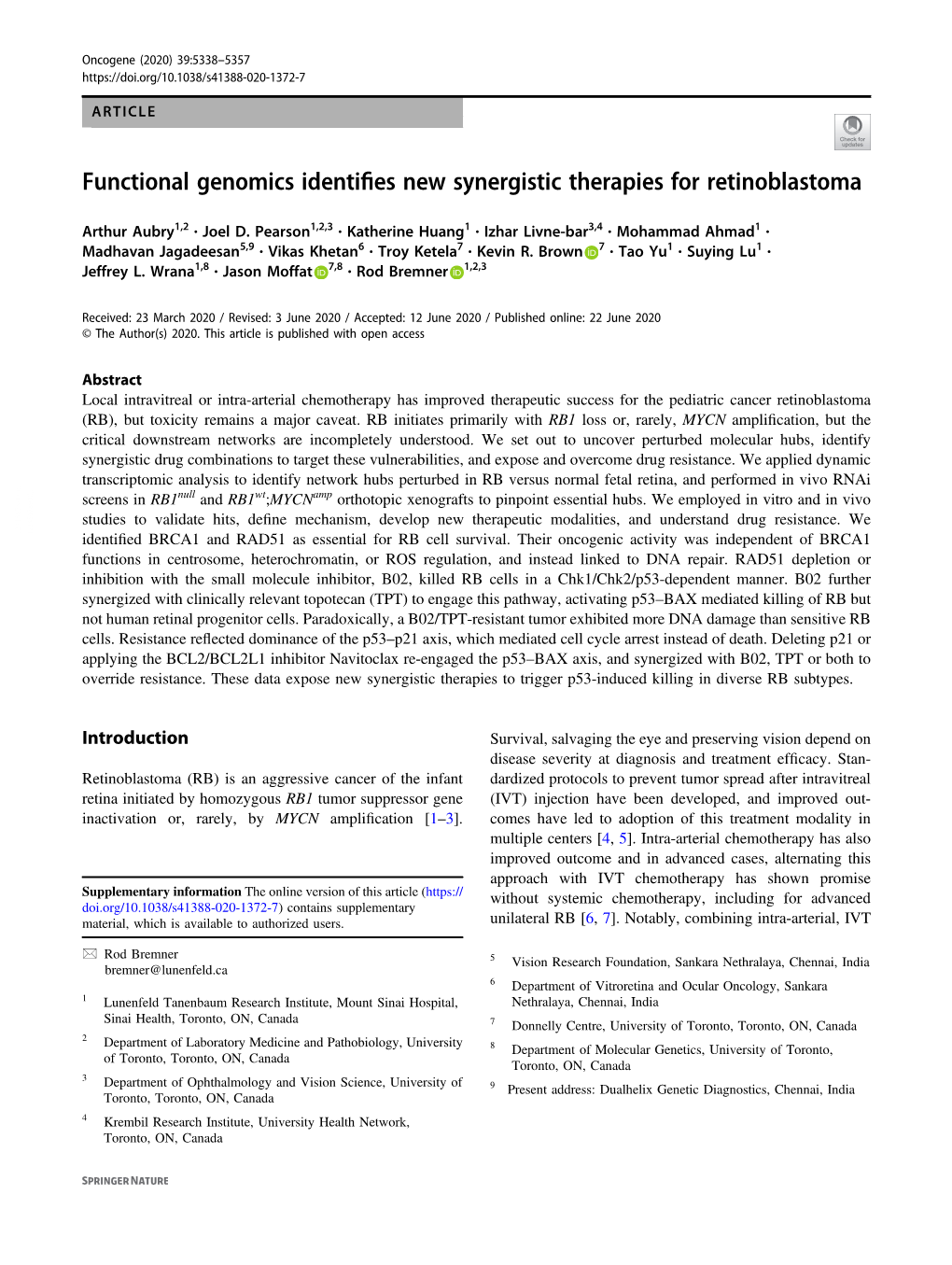 Functional Genomics Identifies New Synergistic Therapies For