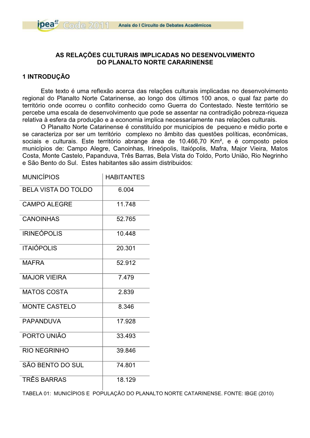 As Relações Culturais Implicadas No Desenvolvimento Do Planalto Norte Cararinense