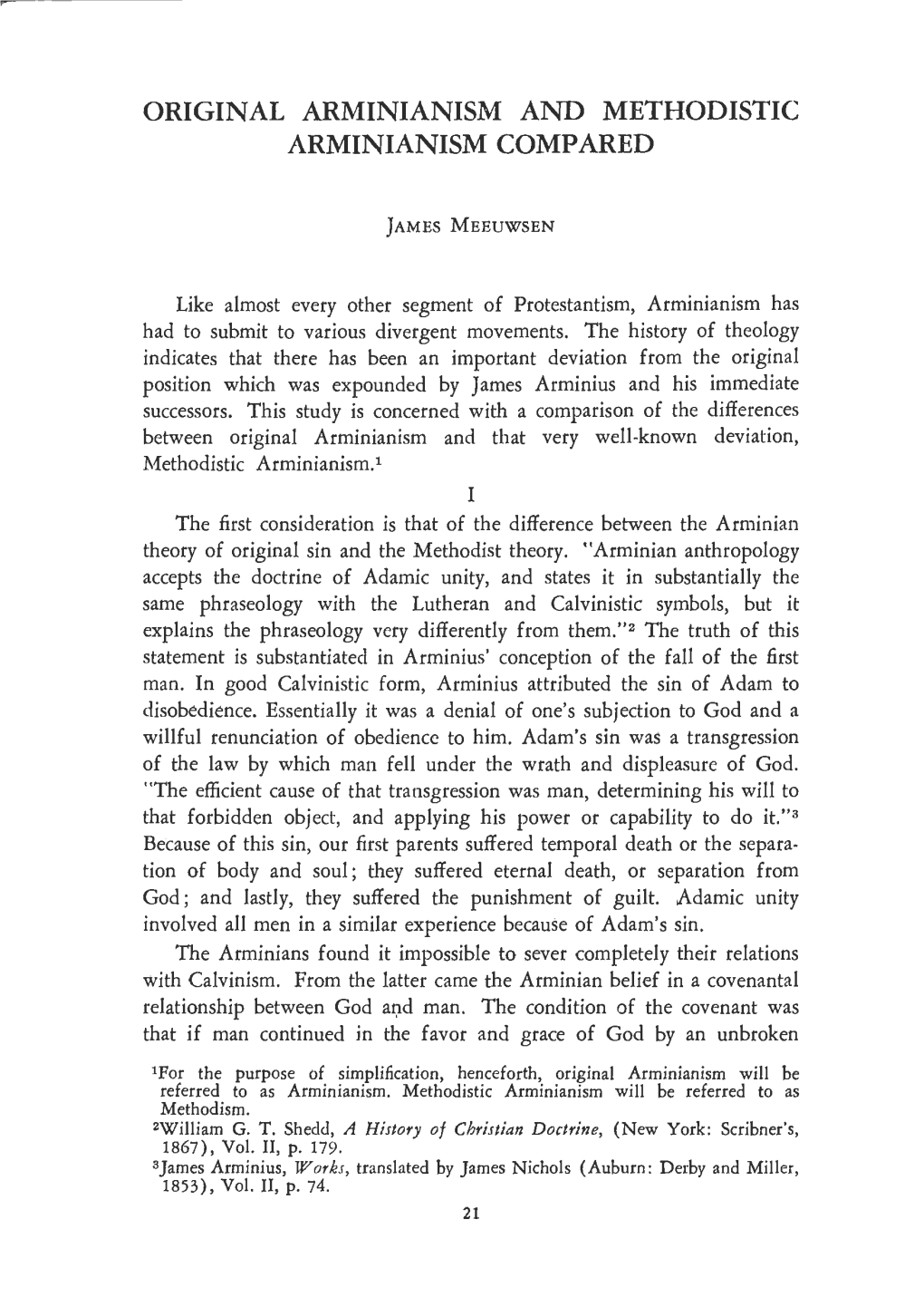 Original Arminianism and Methodistic Arminianism Compared