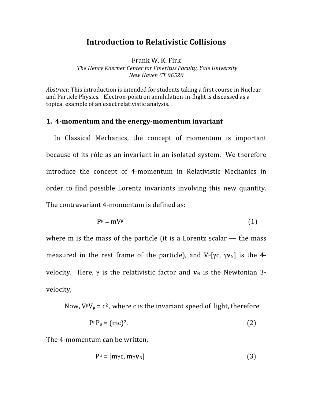 Introduction to Relativistic Collisions