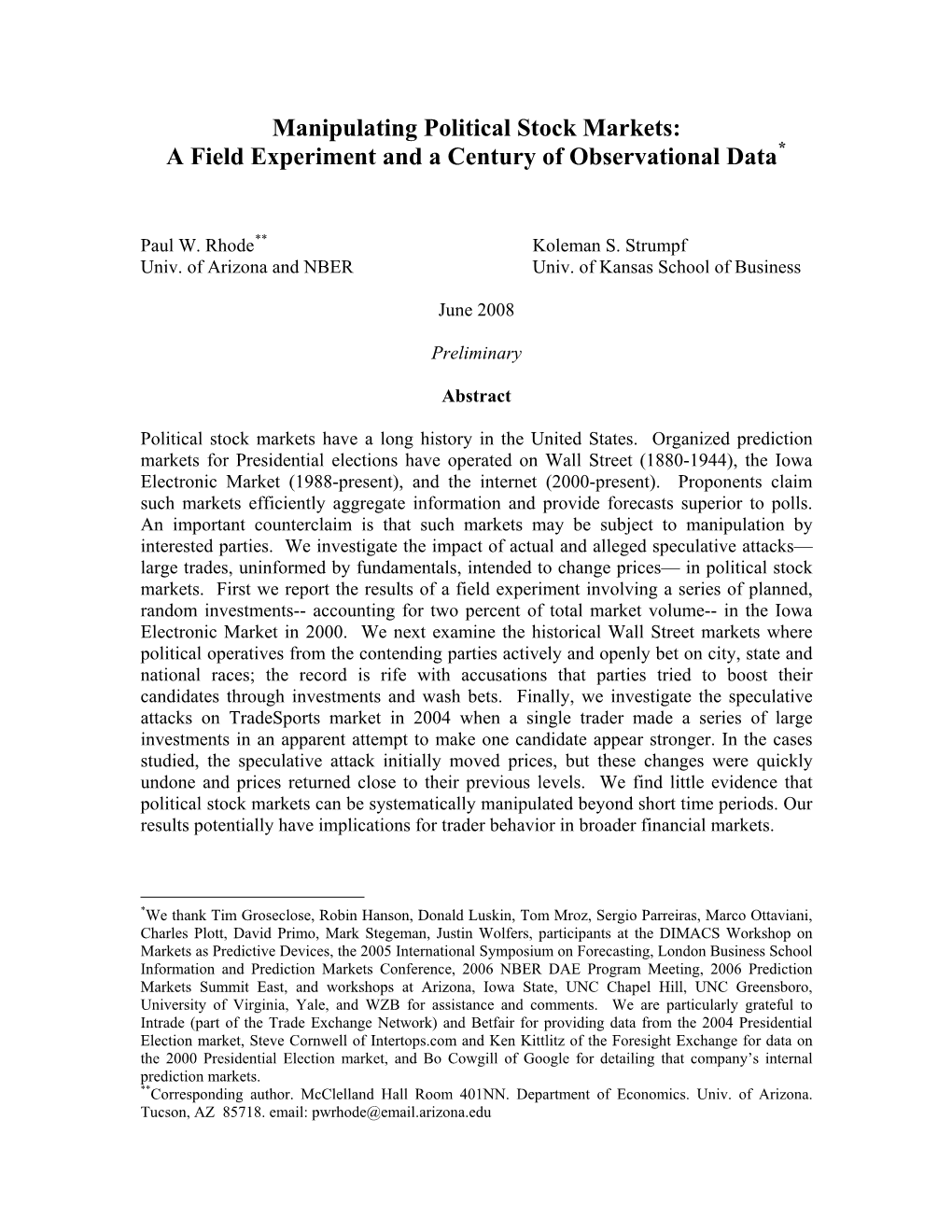 Manipulating Political Stock Markets (Working Paper)