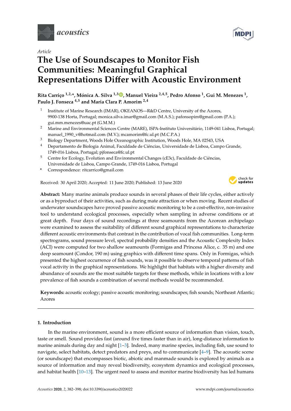 Acoustics the Use of Soundscapes to Monitor Fish Communities