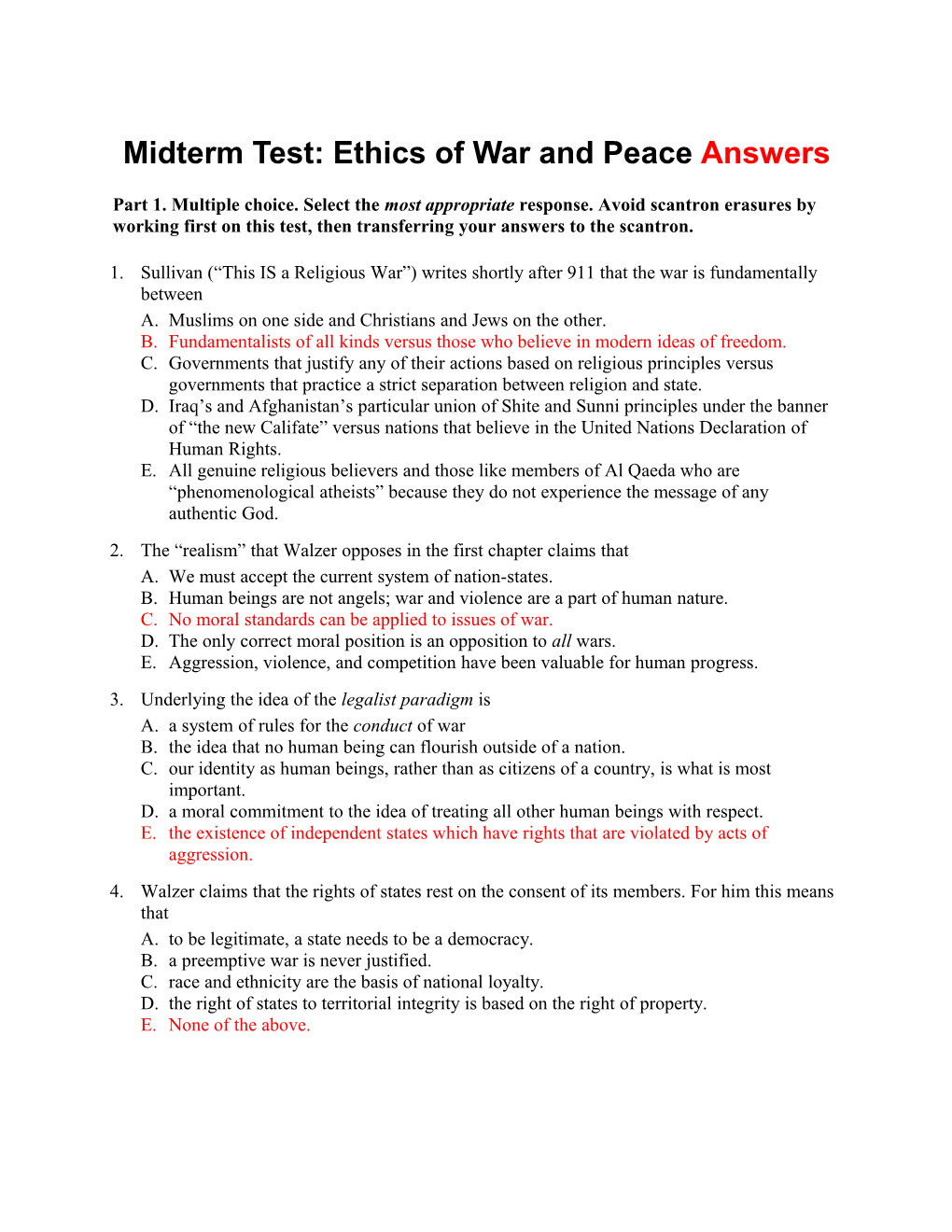 Midterm Test: Ethics of War and Peace