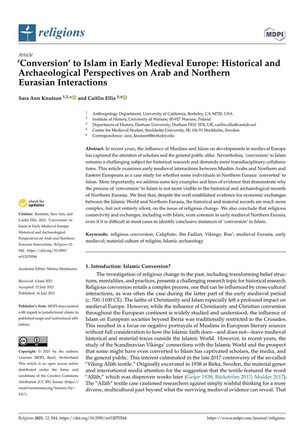 'Conversion' to Islam in Early Medieval Europe