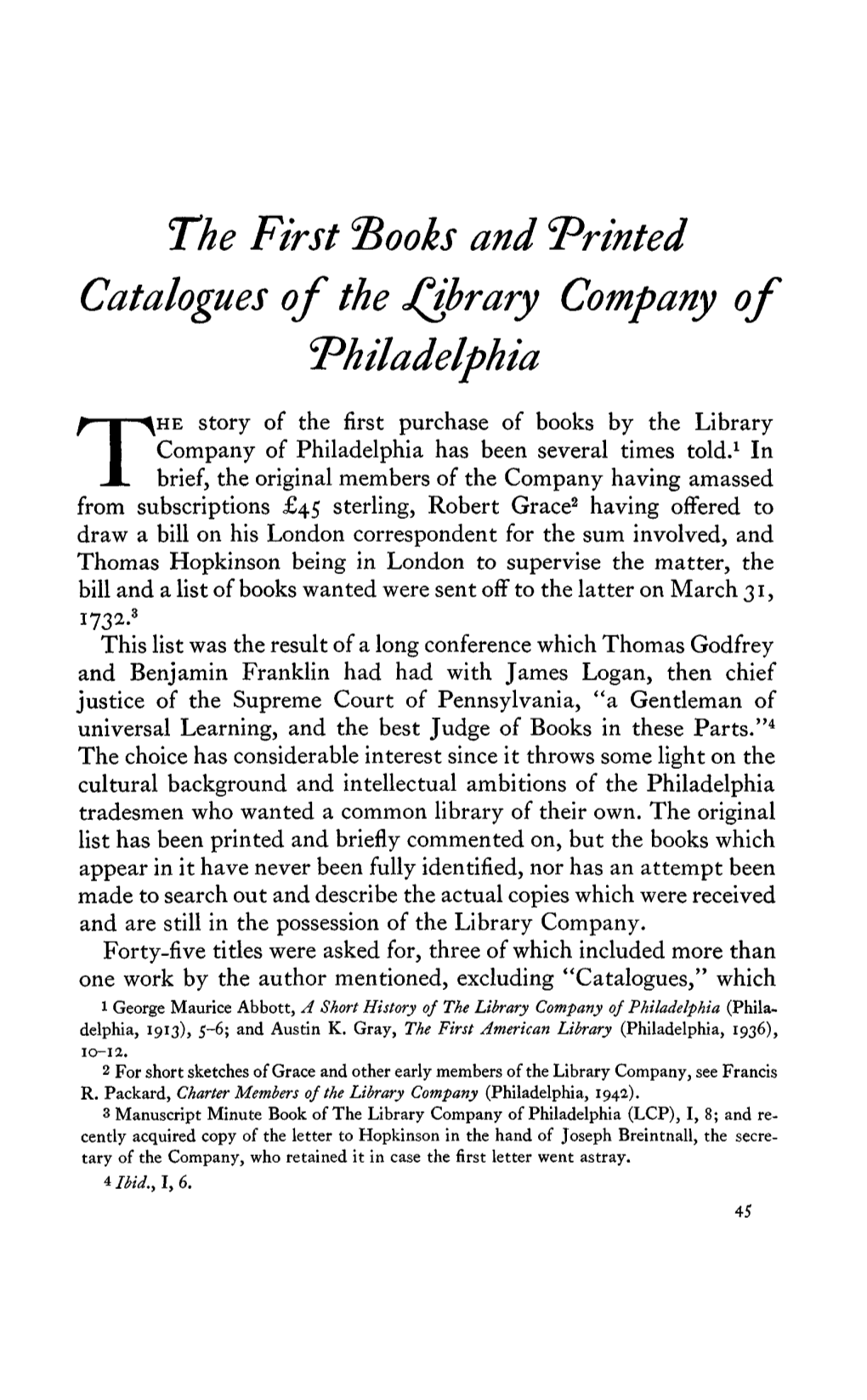 Books and 'Printed Catalogues of the Library Company of Philadelphia