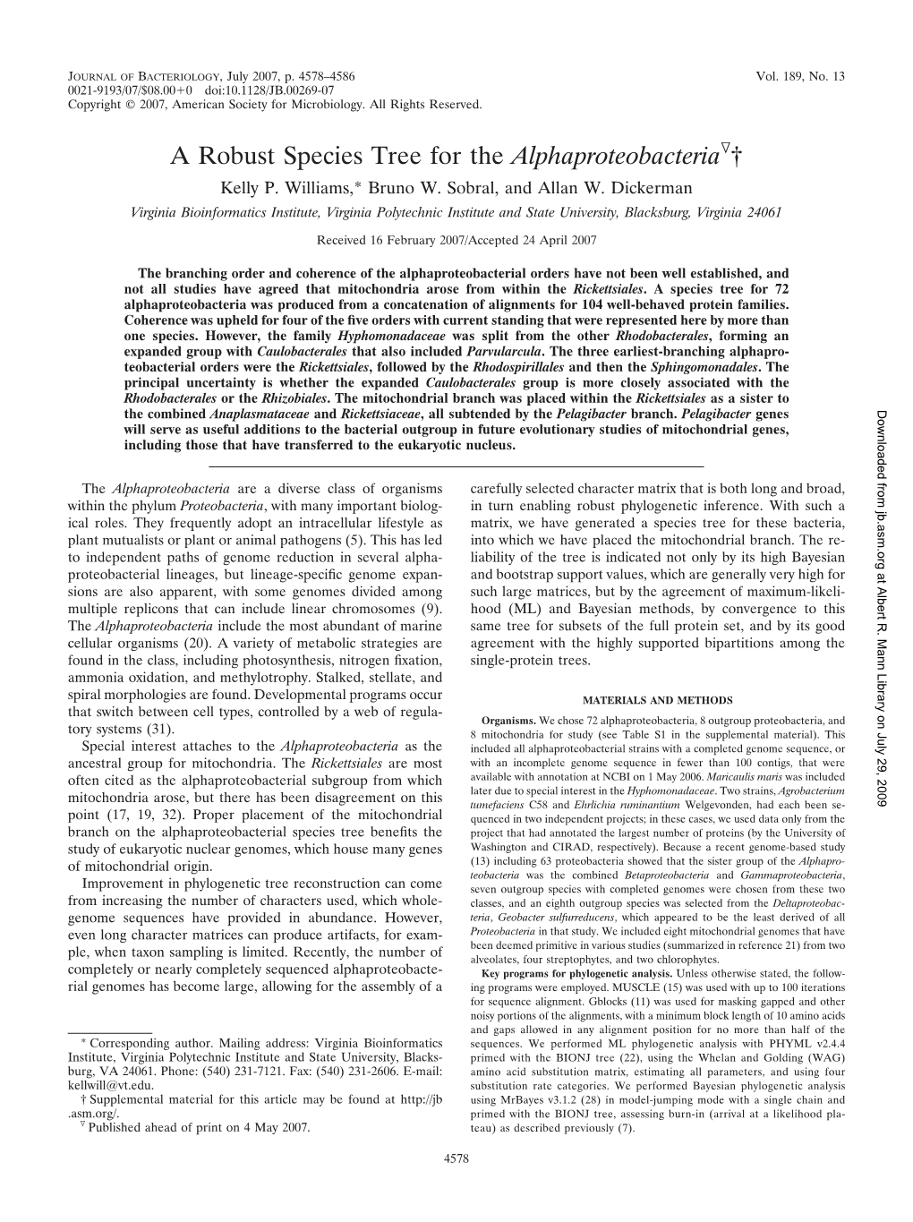 A Robust Species Tree for the Alphaproteobacteria †