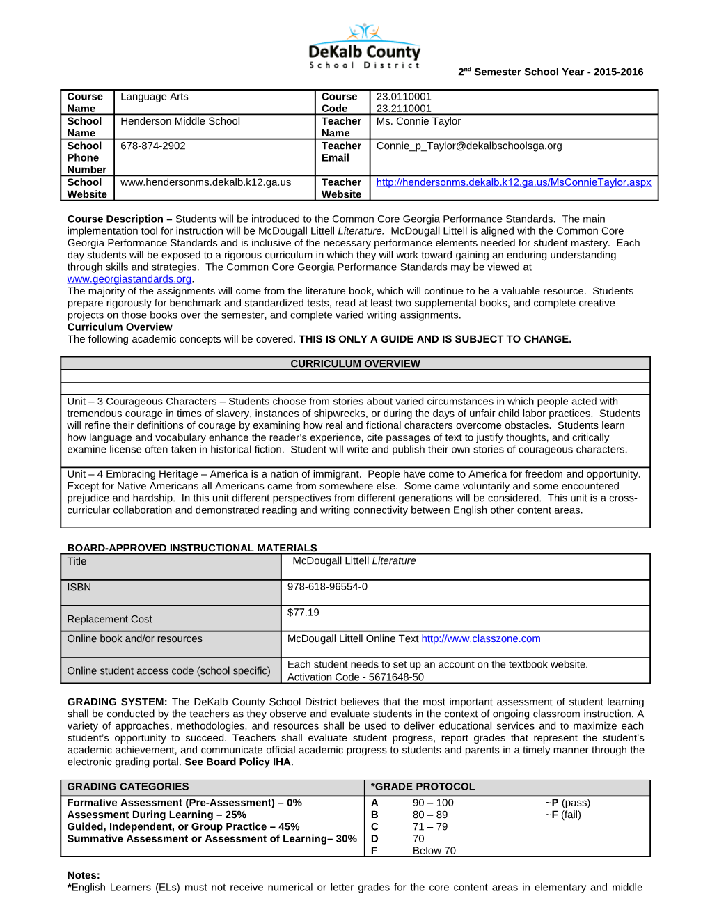 Sixth Grade Mathematics Syllabus s4