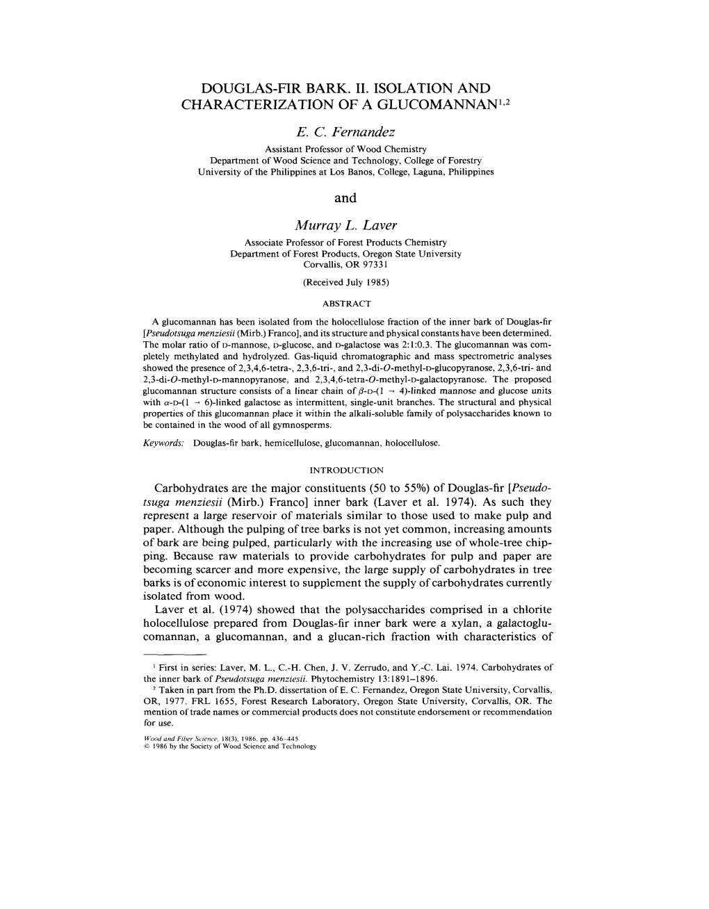 Douglas-Fir Bark. 11. Isolation and Characterization of a Glucomannan',2 E