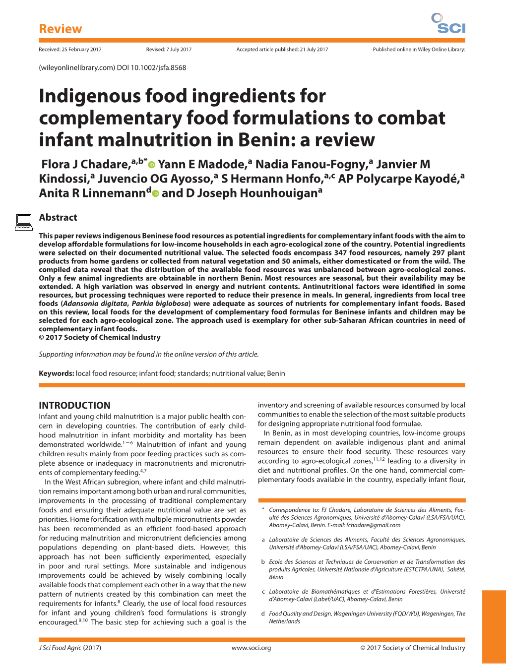 Indigenous Food Ingredients for Complementary Food Formulations To