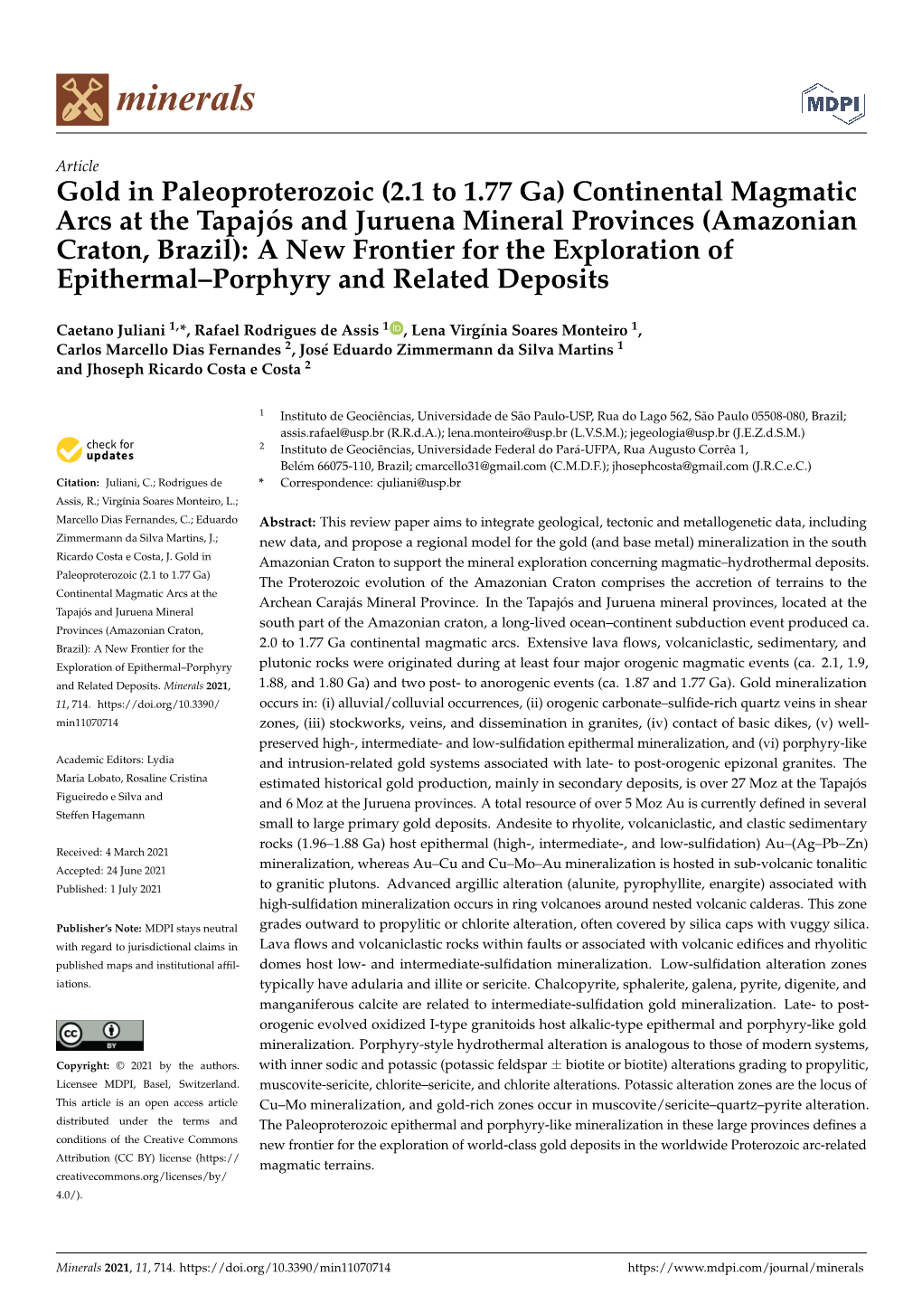 (2.1 to 1.77 Ga) Continental Magmatic Arcs at the Tapajós and Juruena