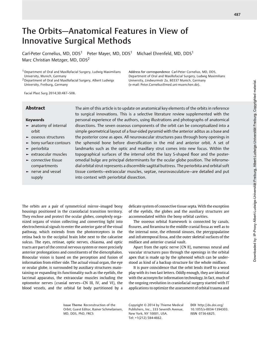 The Orbits—Anatomical Features in View of Innovative Surgical Methods