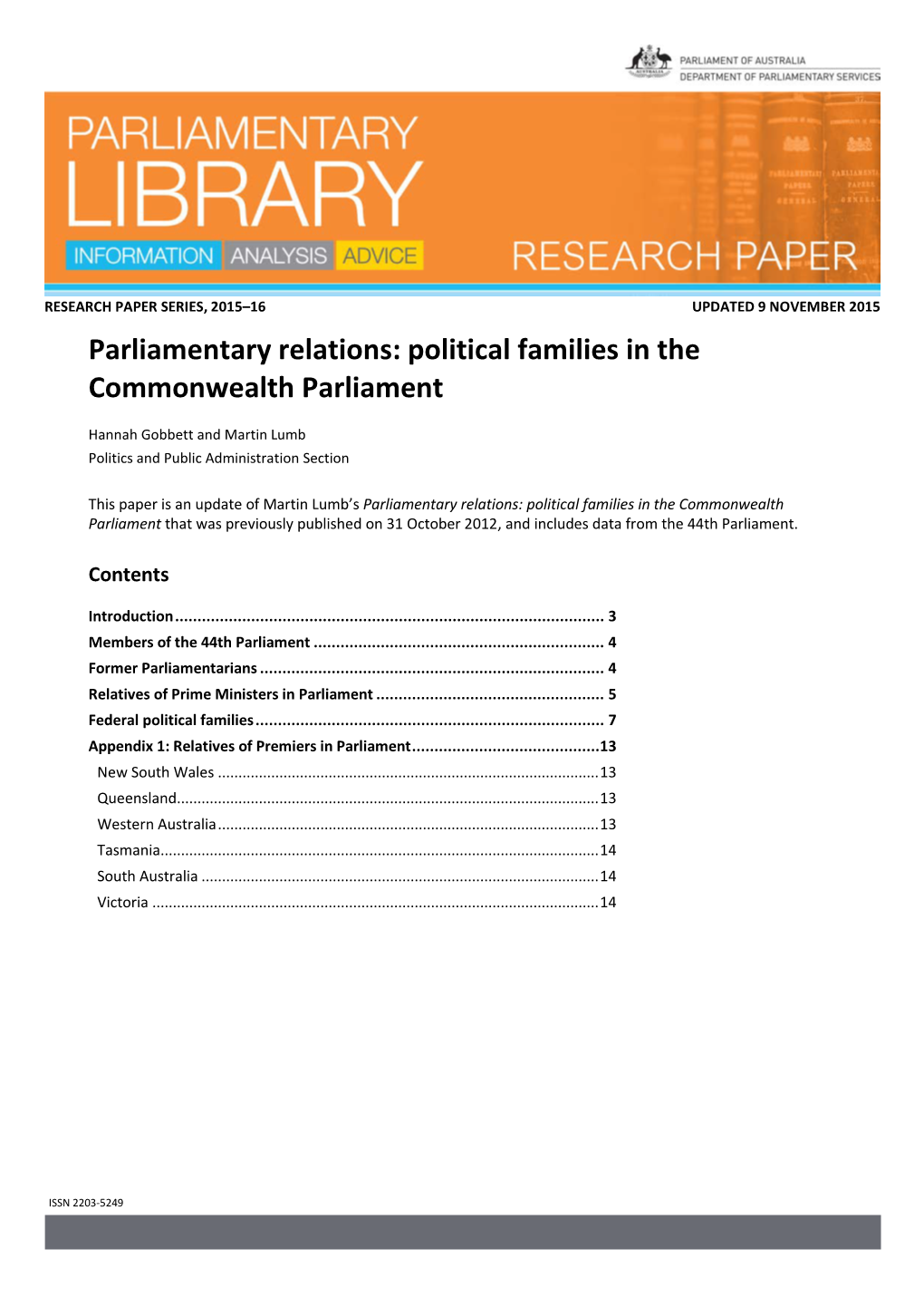 Political Families in the Commonwealth Parliament