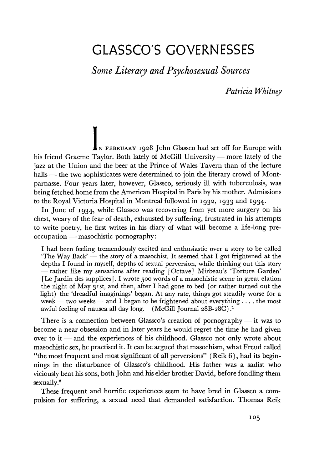 GLASSCO's GOVERNESSES Some Literary and Psychosexual Sources