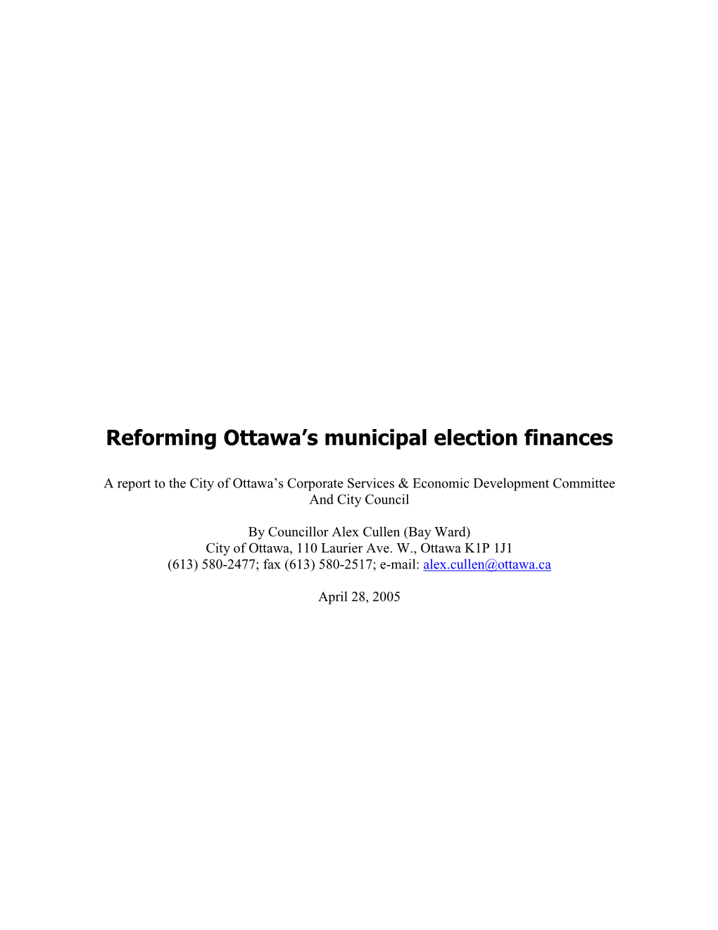 Reforming Ottawa's Municipal Election Finances