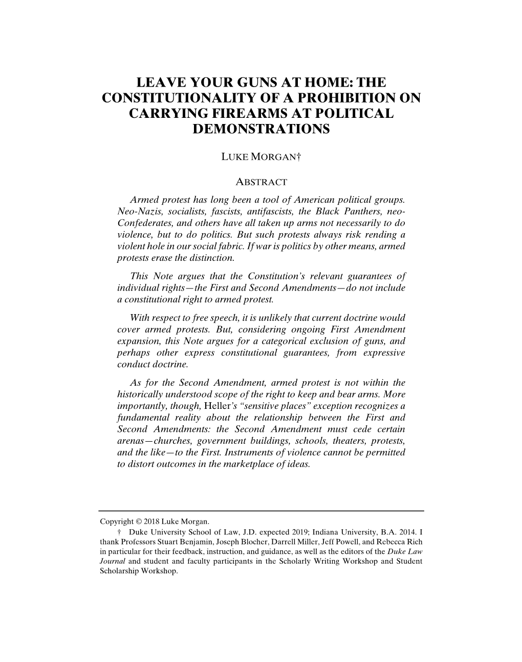 Leave Your Guns at Home: the Constitutionality of a Prohibition on Carrying Firearms at Political Demonstrations