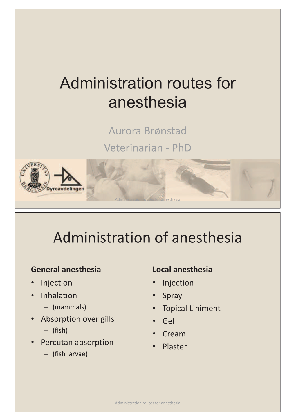 Administration Routes for Anesthesia Administration of Anesthesia