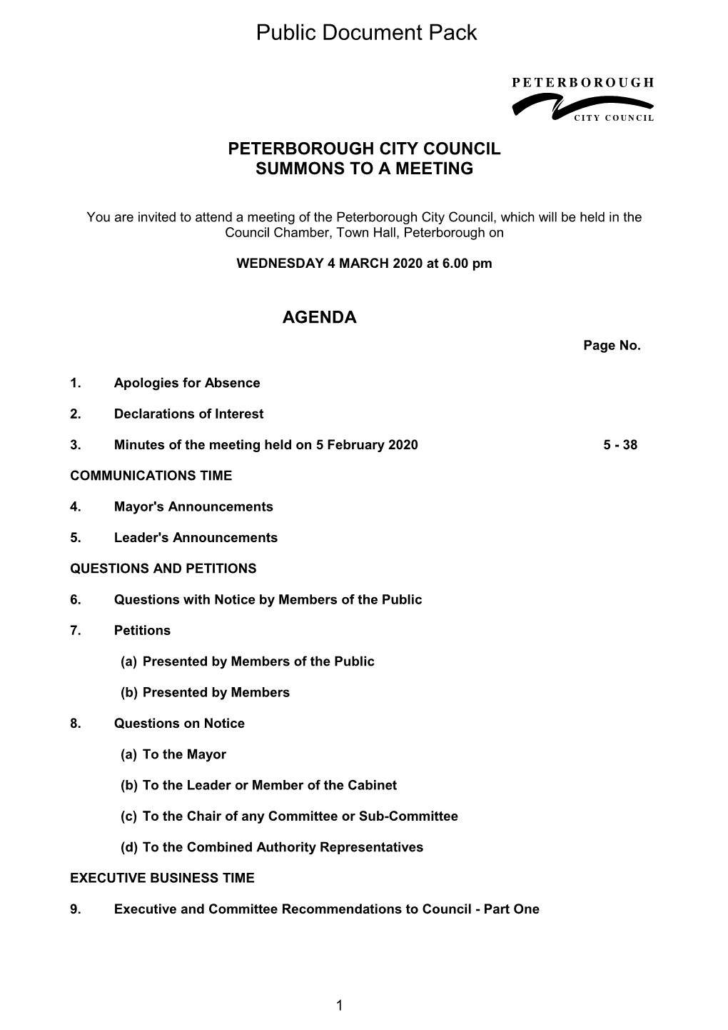 (Public Pack)Agenda Document for Council, 04/03/2020 18:00