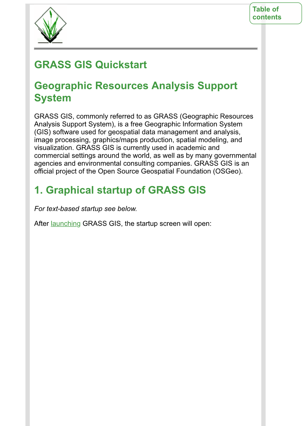 GRASS GIS Quickstart Geographic Resources Analysis Support System