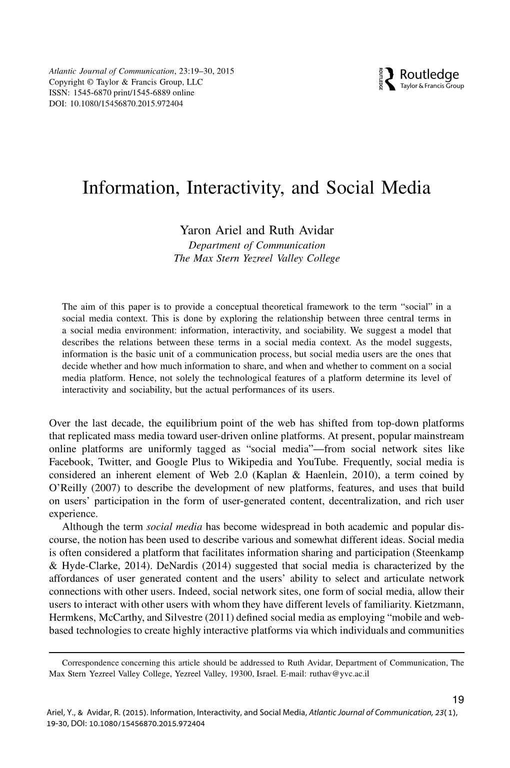 Information, Interactivity, and Social Media