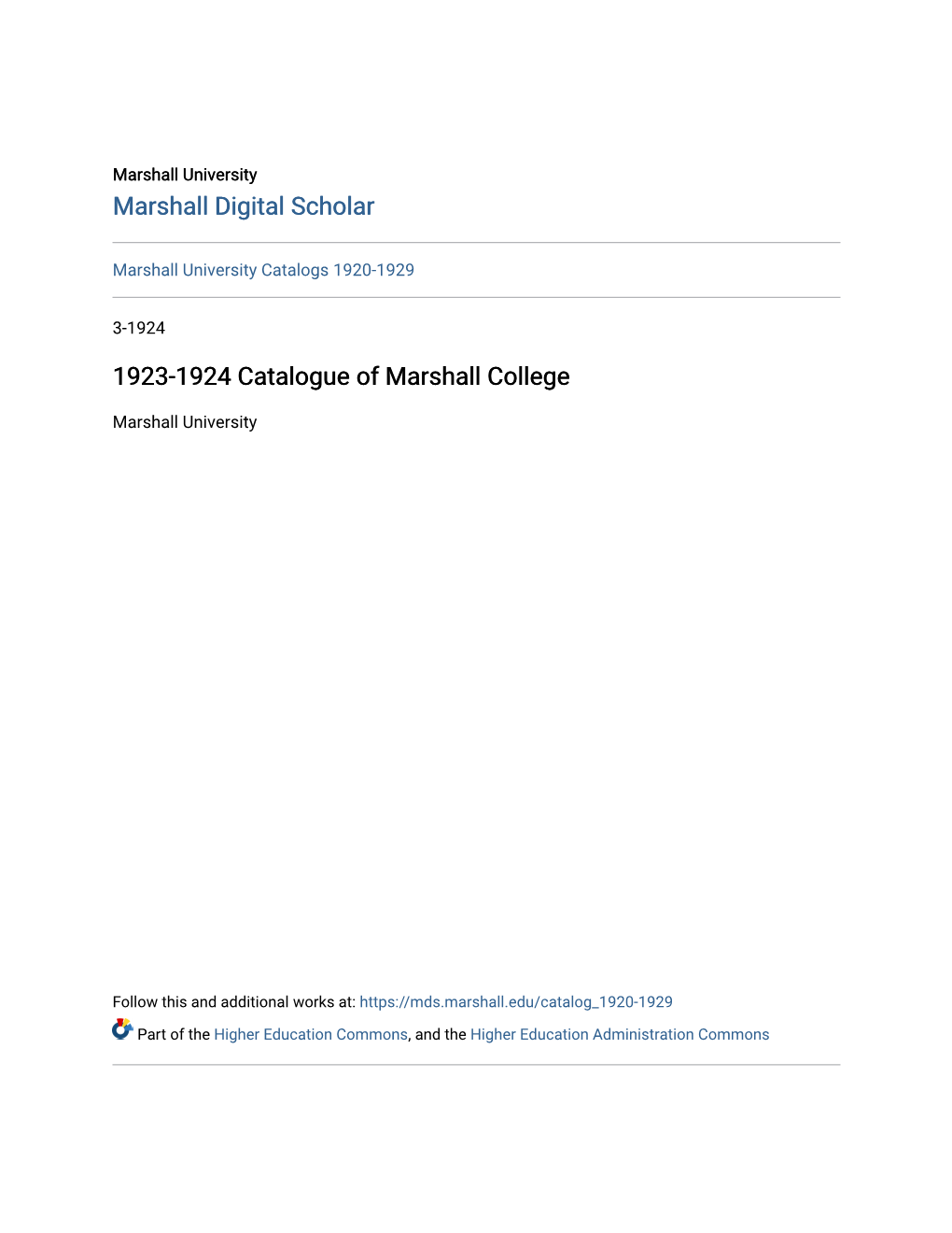 1923-1924 Catalogue of Marshall College