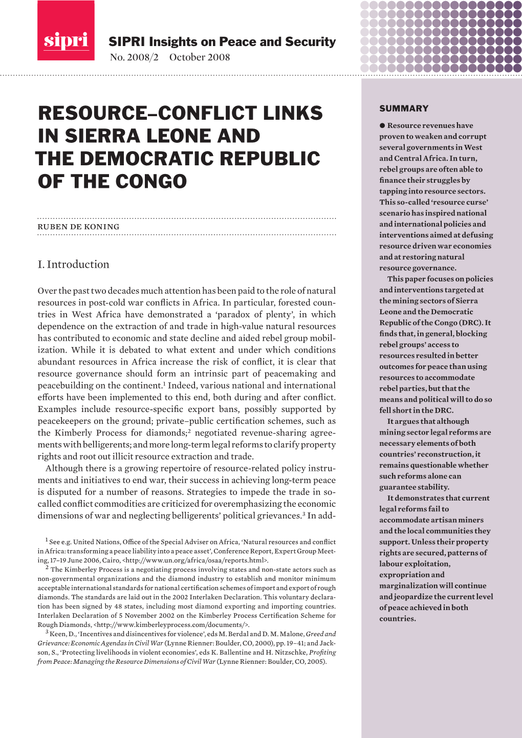 Resource–Conflict Links in Sierra Leone and the Democratic