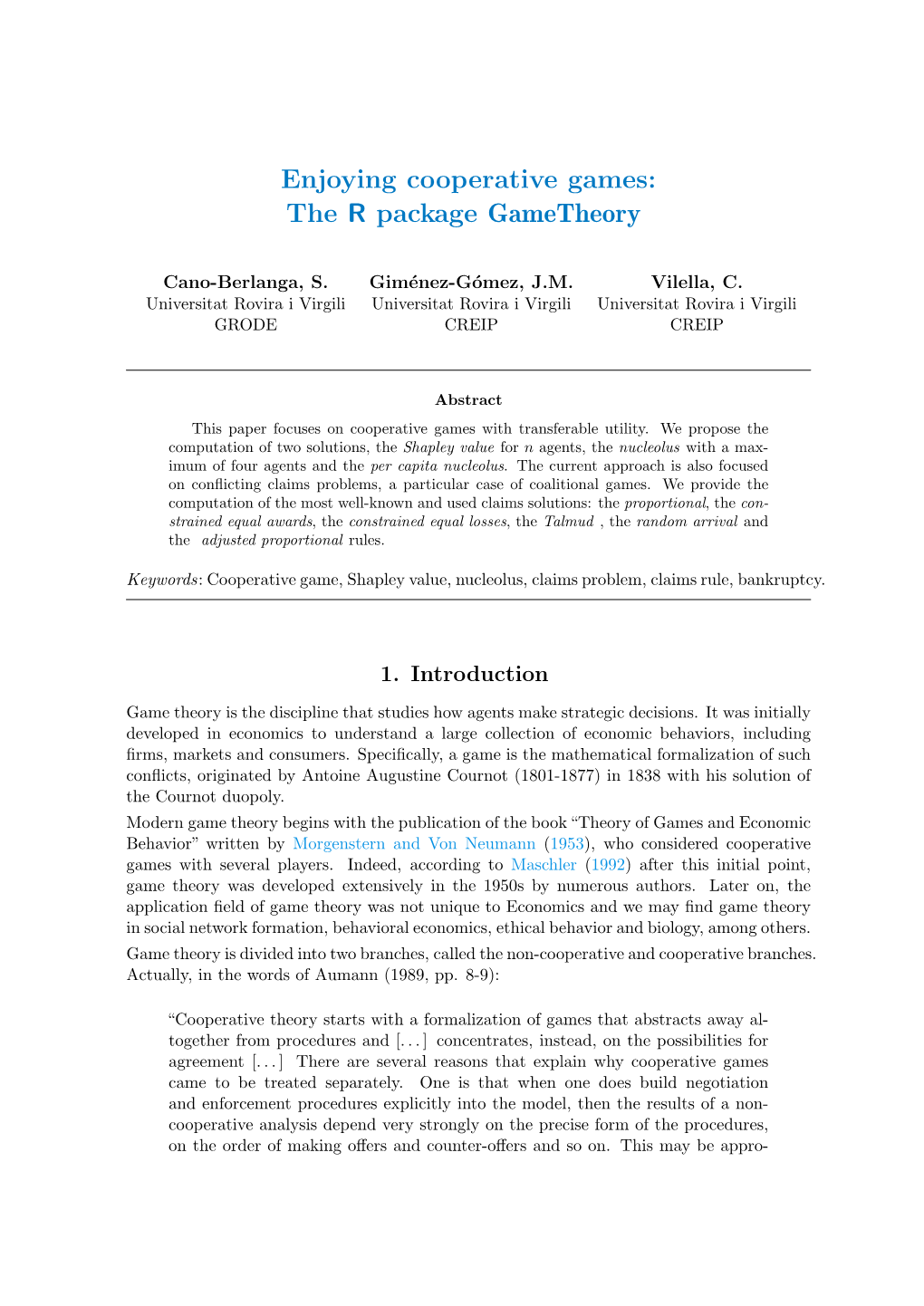 Enjoying Cooperative Games: the R Package Game Theory