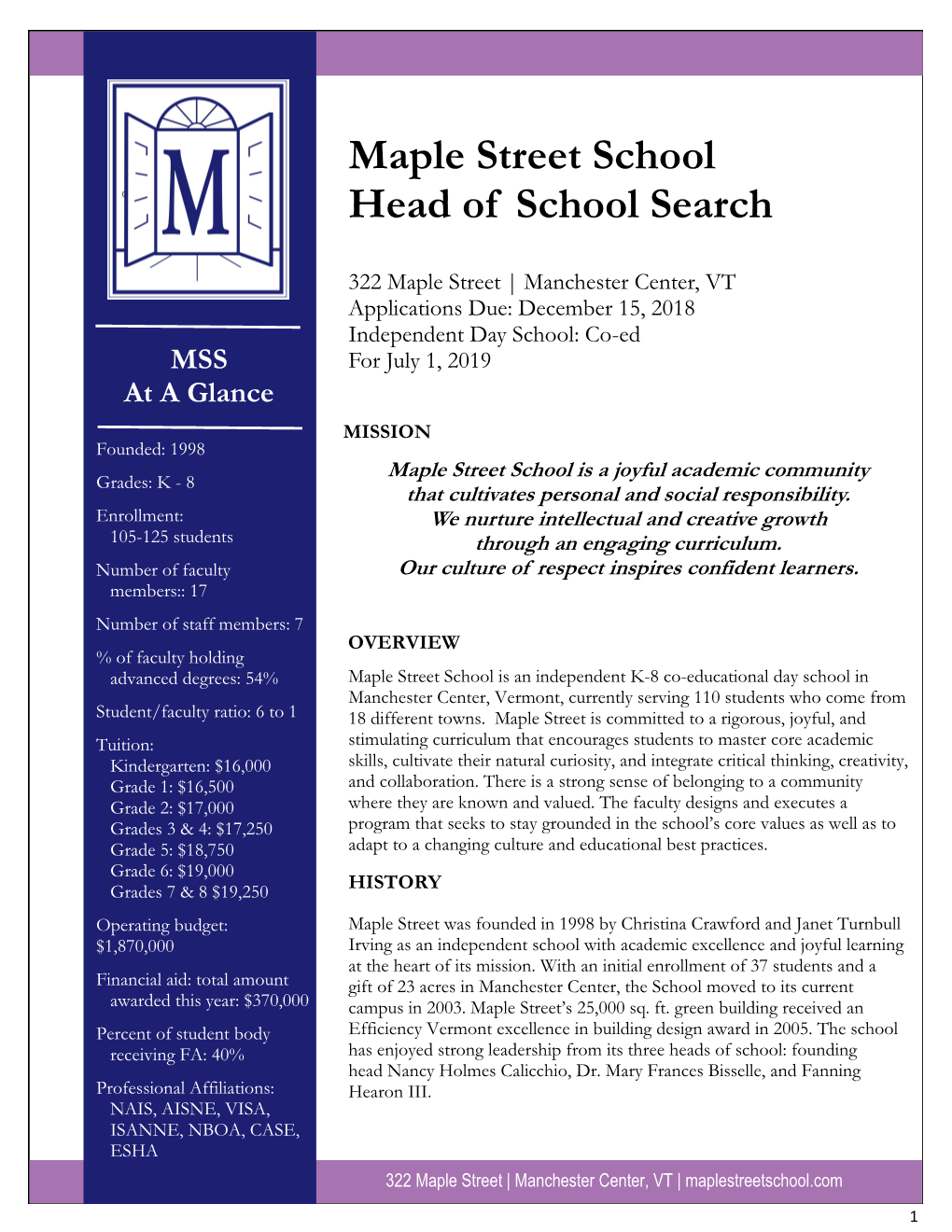 Maple Street School Head of School Search