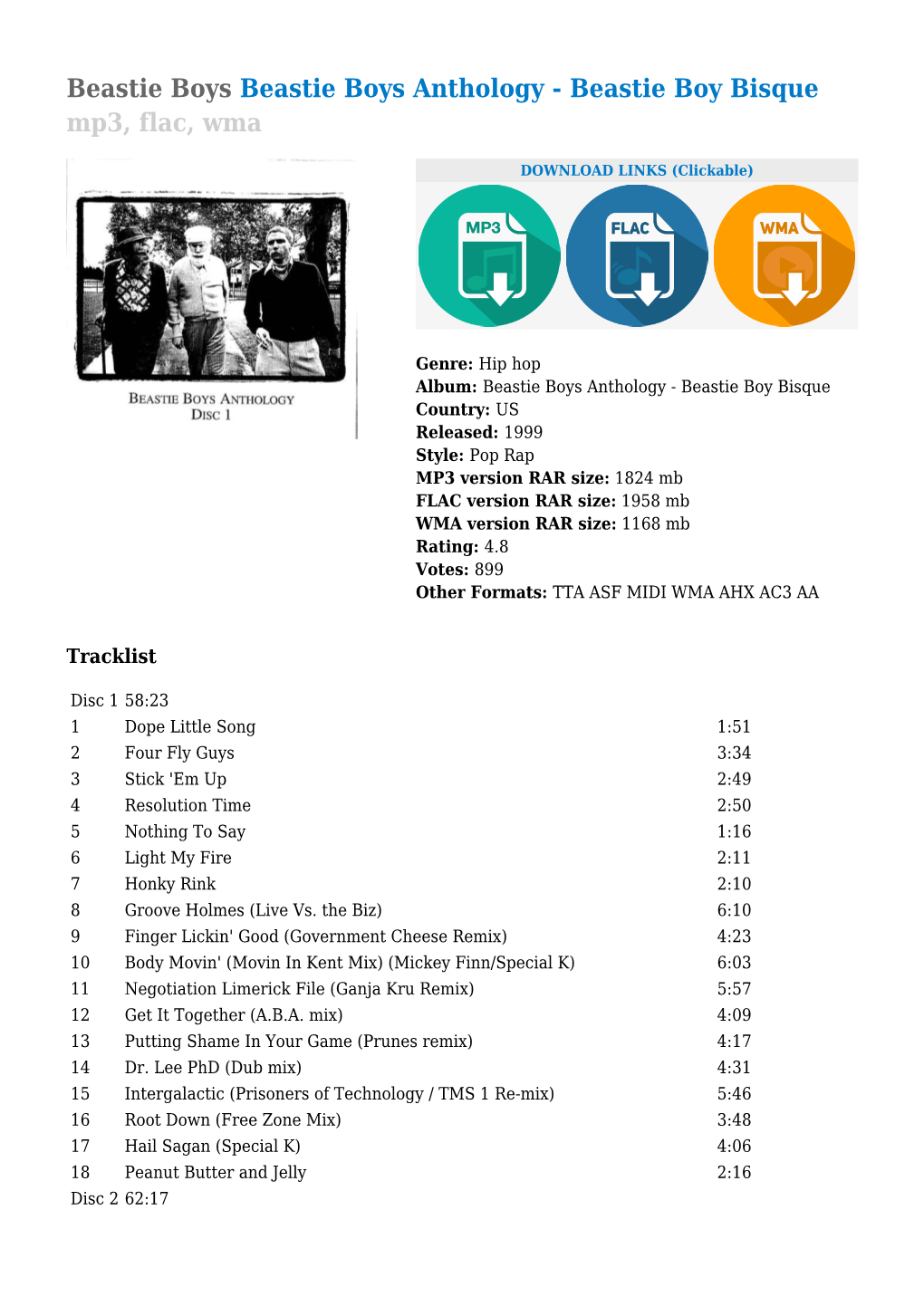 Beastie Boys Anthology - Beastie Boy Bisque Mp3, Flac, Wma