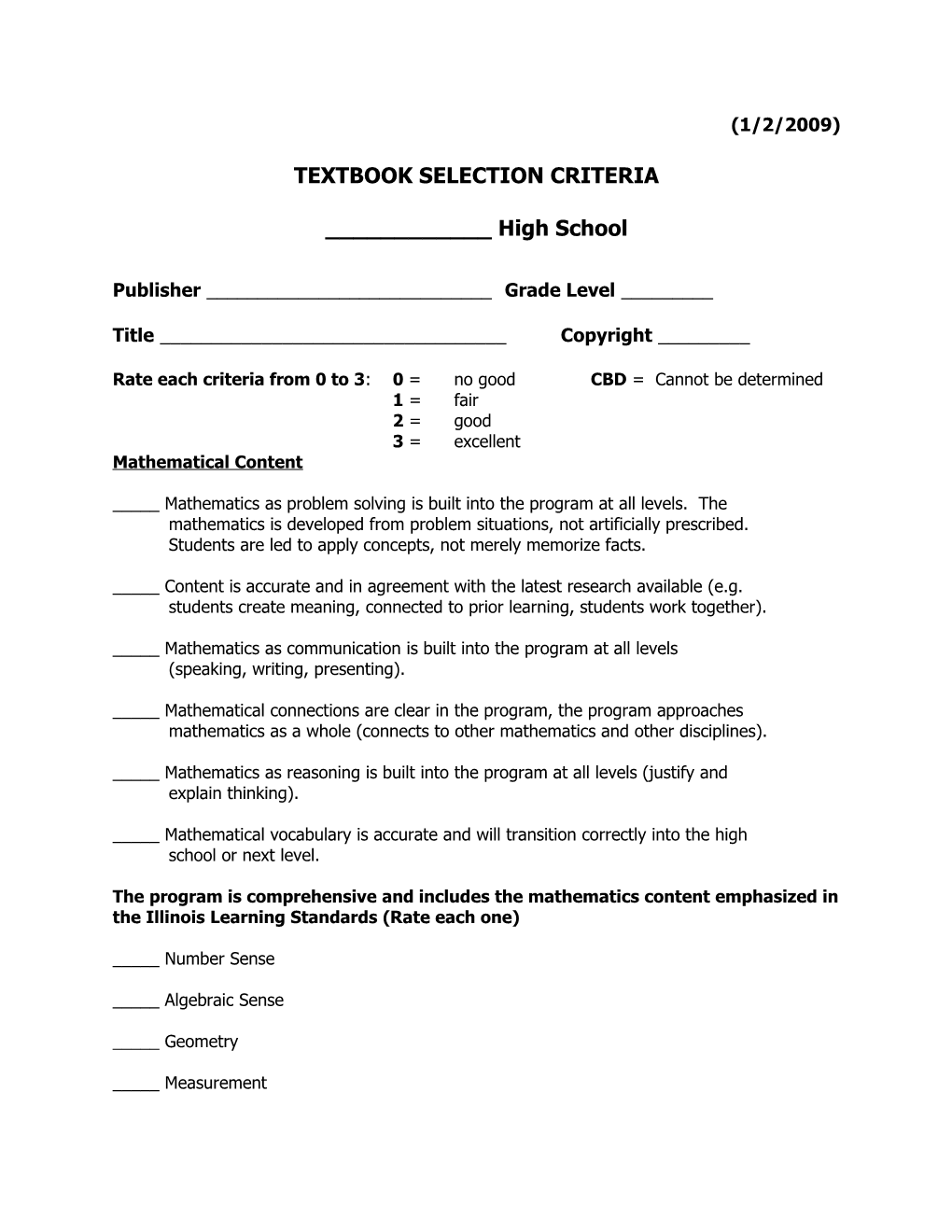 Textbook Selection Criteria