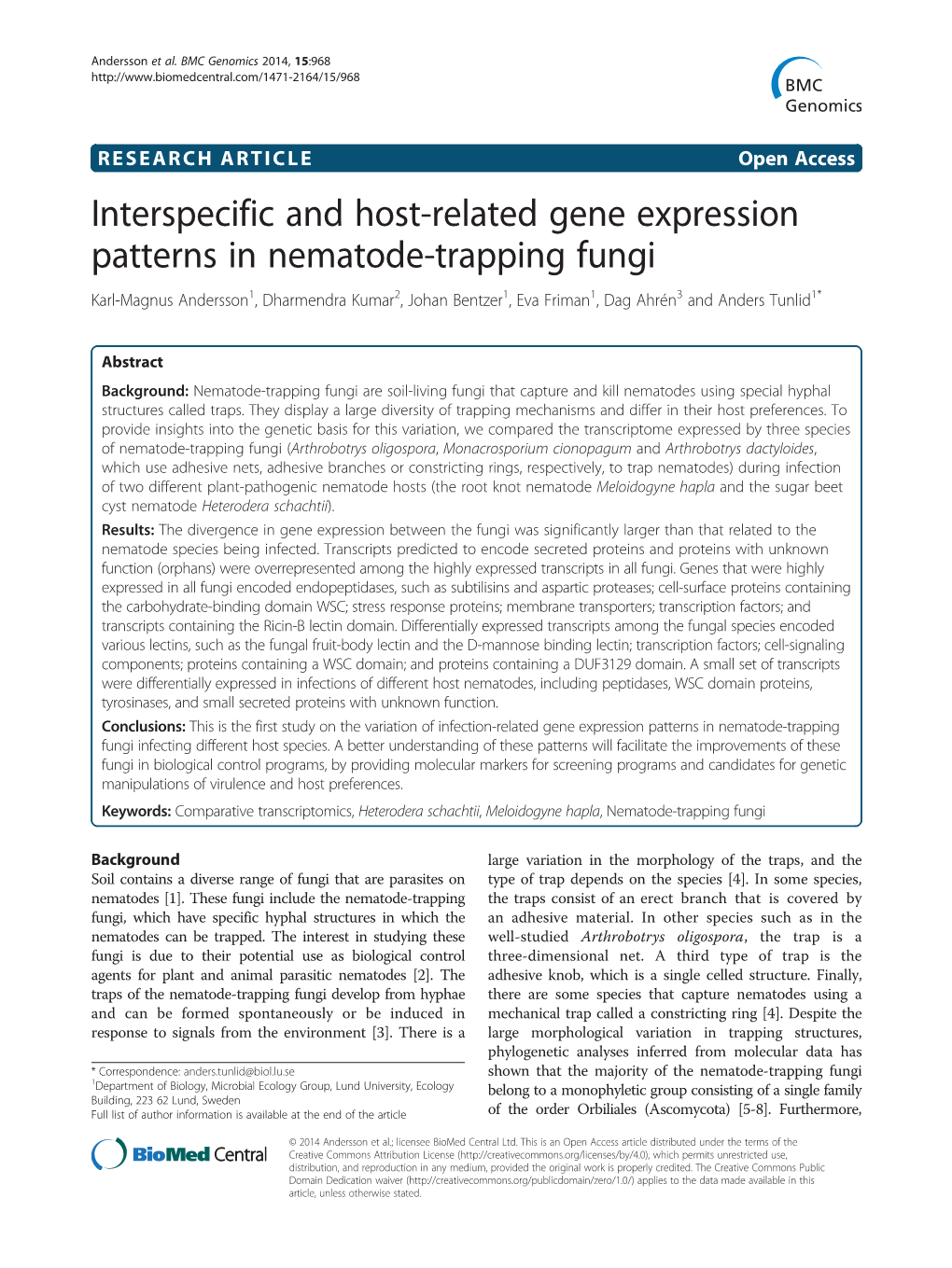 Interspecific and Host-Related Gene Expression Patterns in Nematode