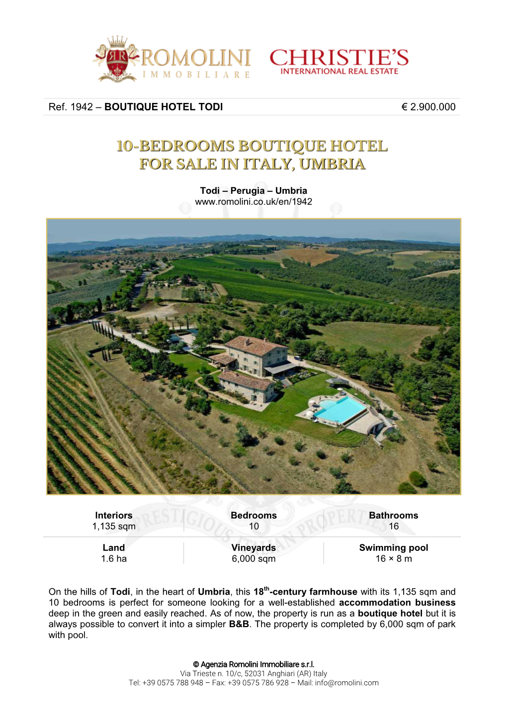 Boutique Hotel Todi € 2.900.000