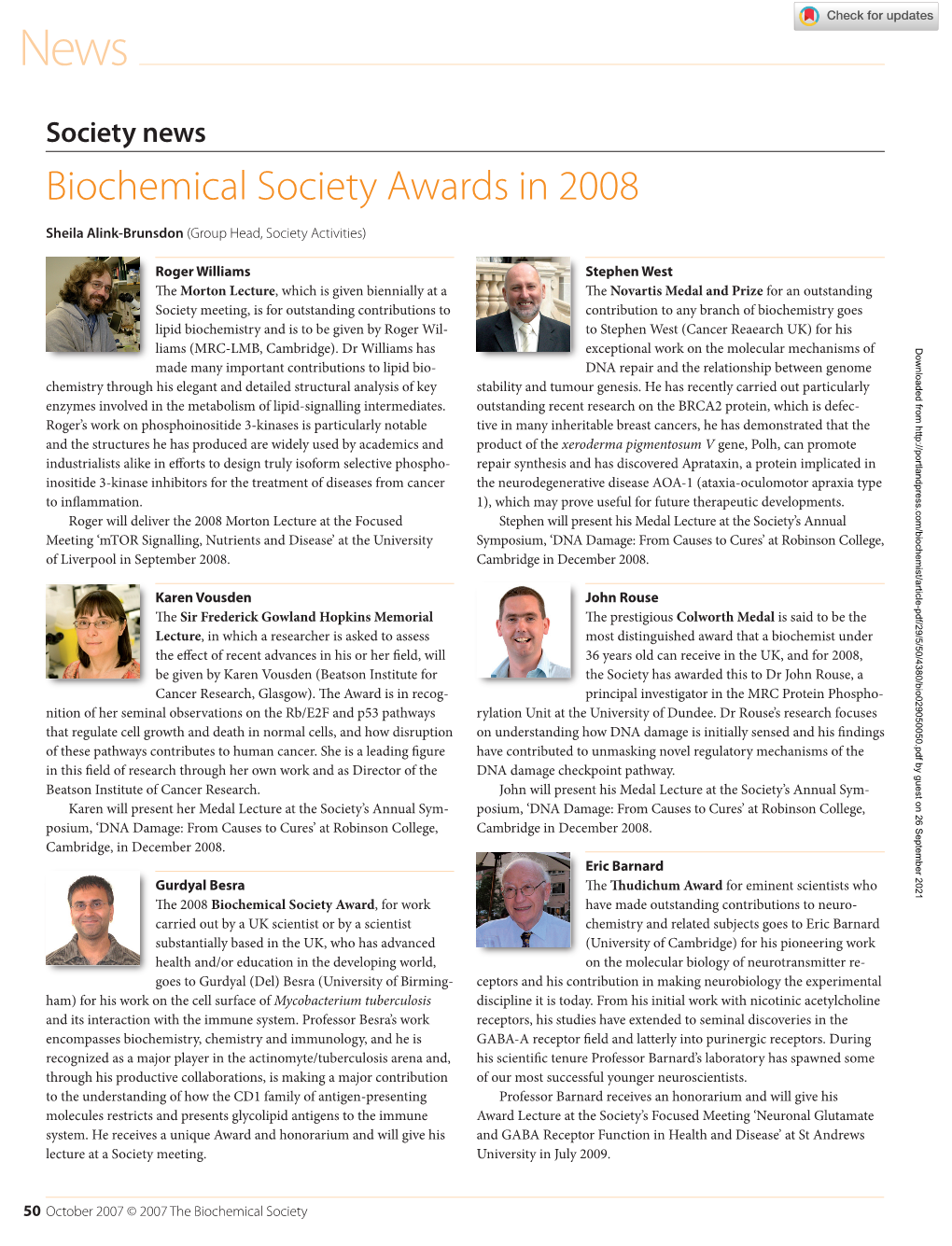 Biochemical Society Awards in 2008