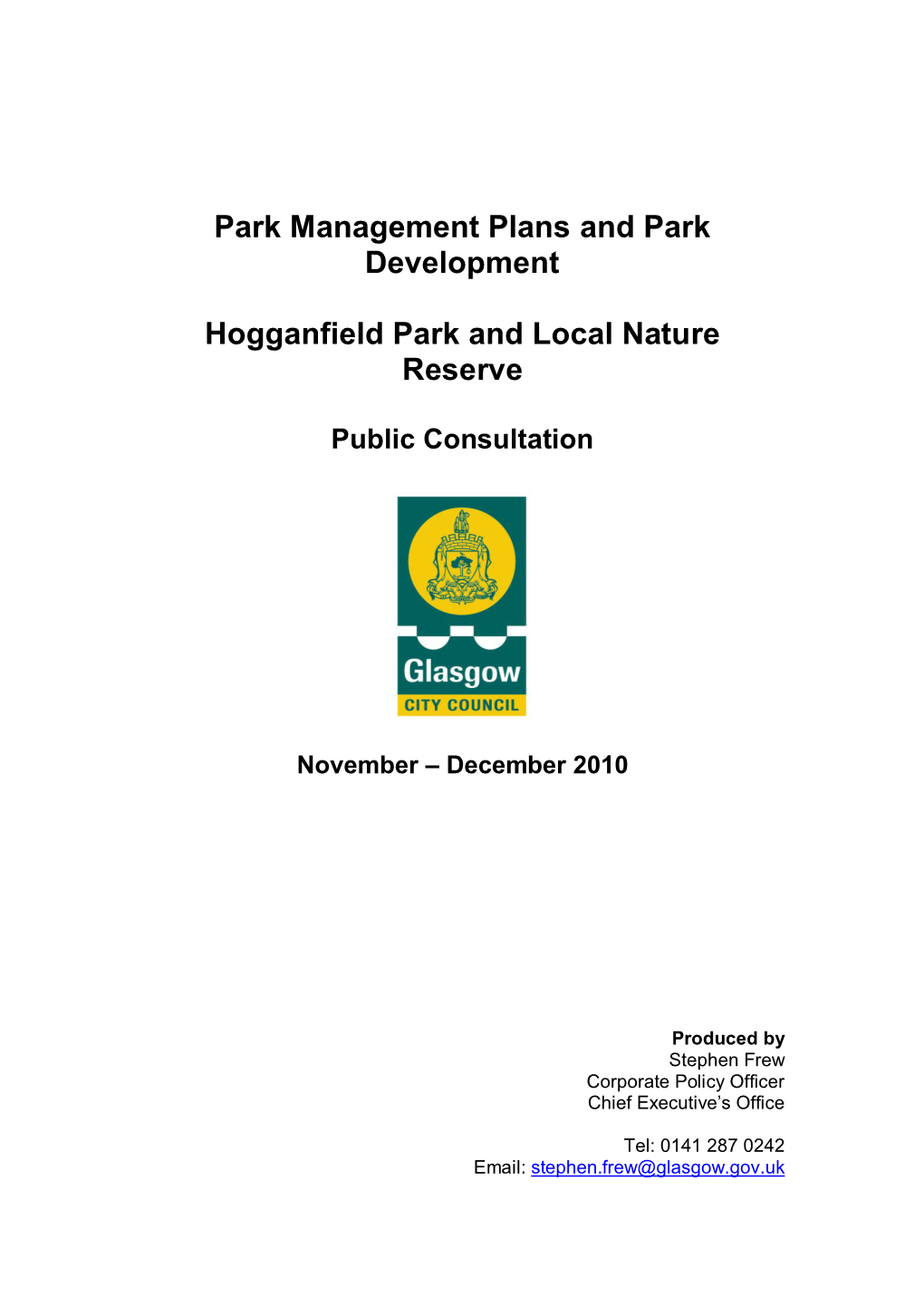 Park Management Plans and Park Development Hogganfield Park and Local Nature Reserve