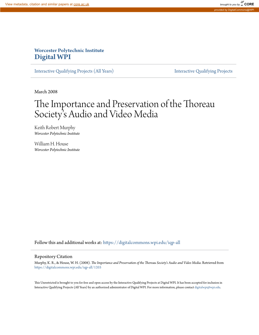 The Importance and Preservation of the Thoreau Society's Audio and Video Media