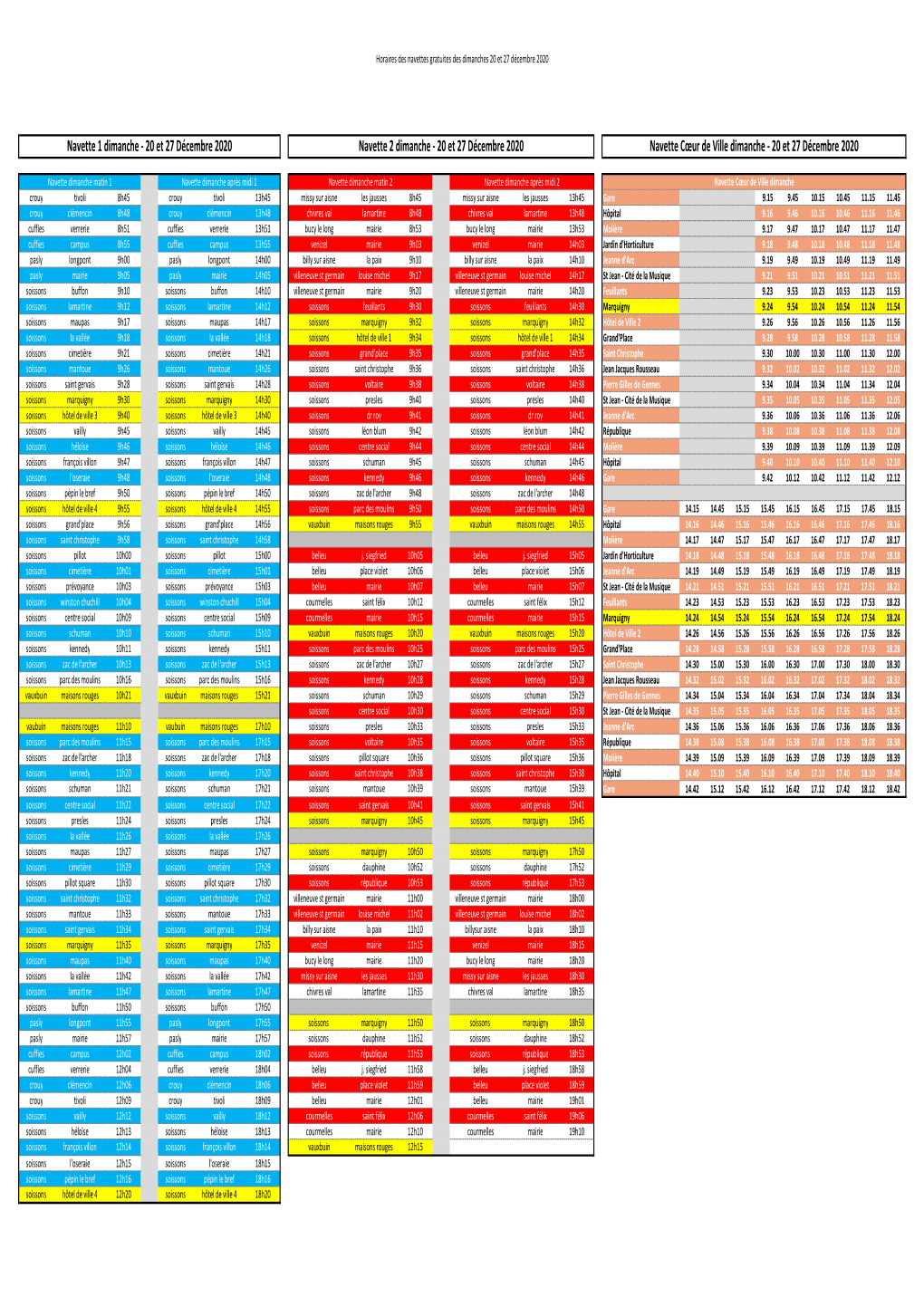 Horaires Navettes Dimanche