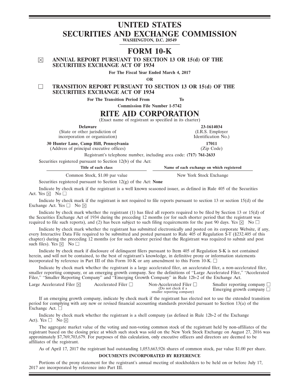 United States Securities and Exchange Commission Form