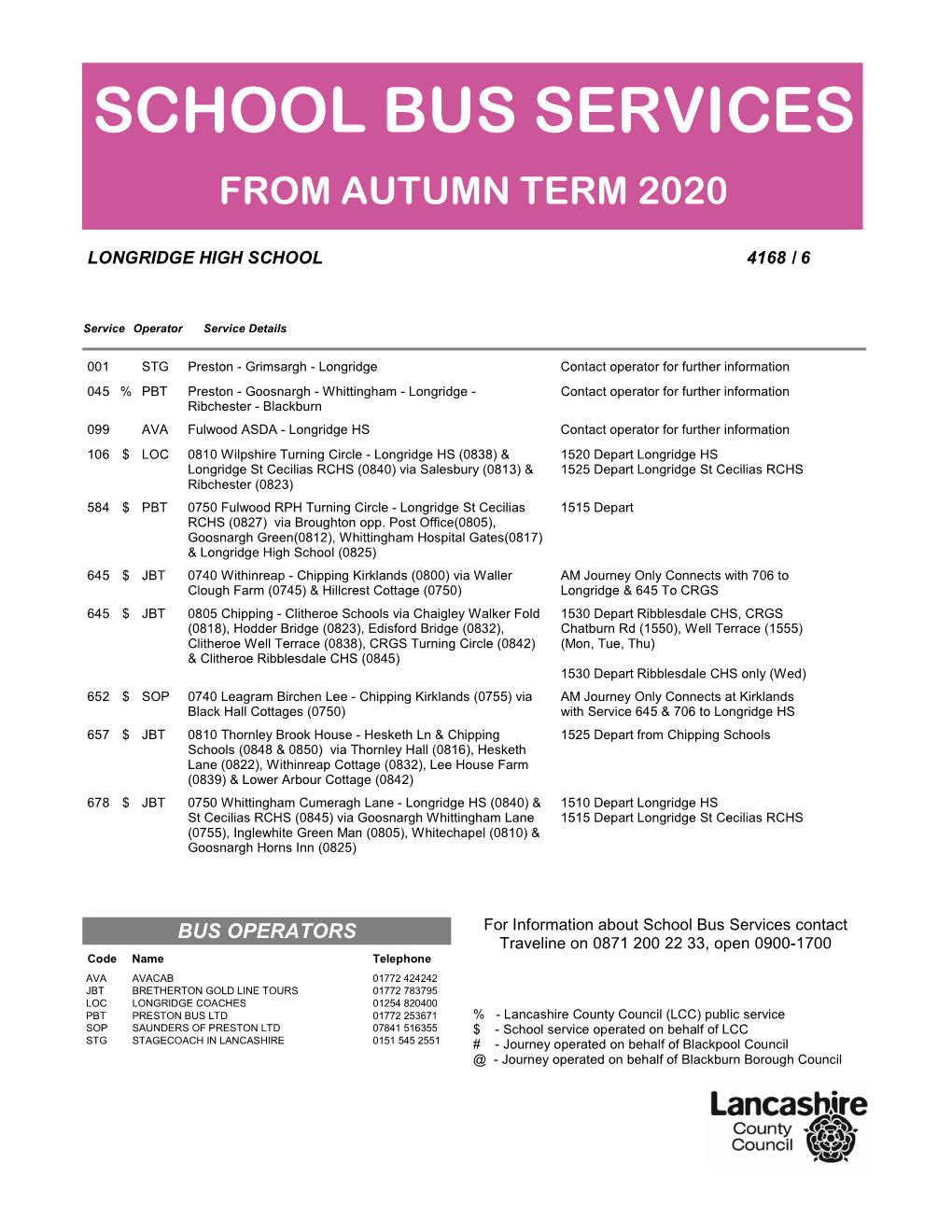 School Bus Services from Autumn Term 2020