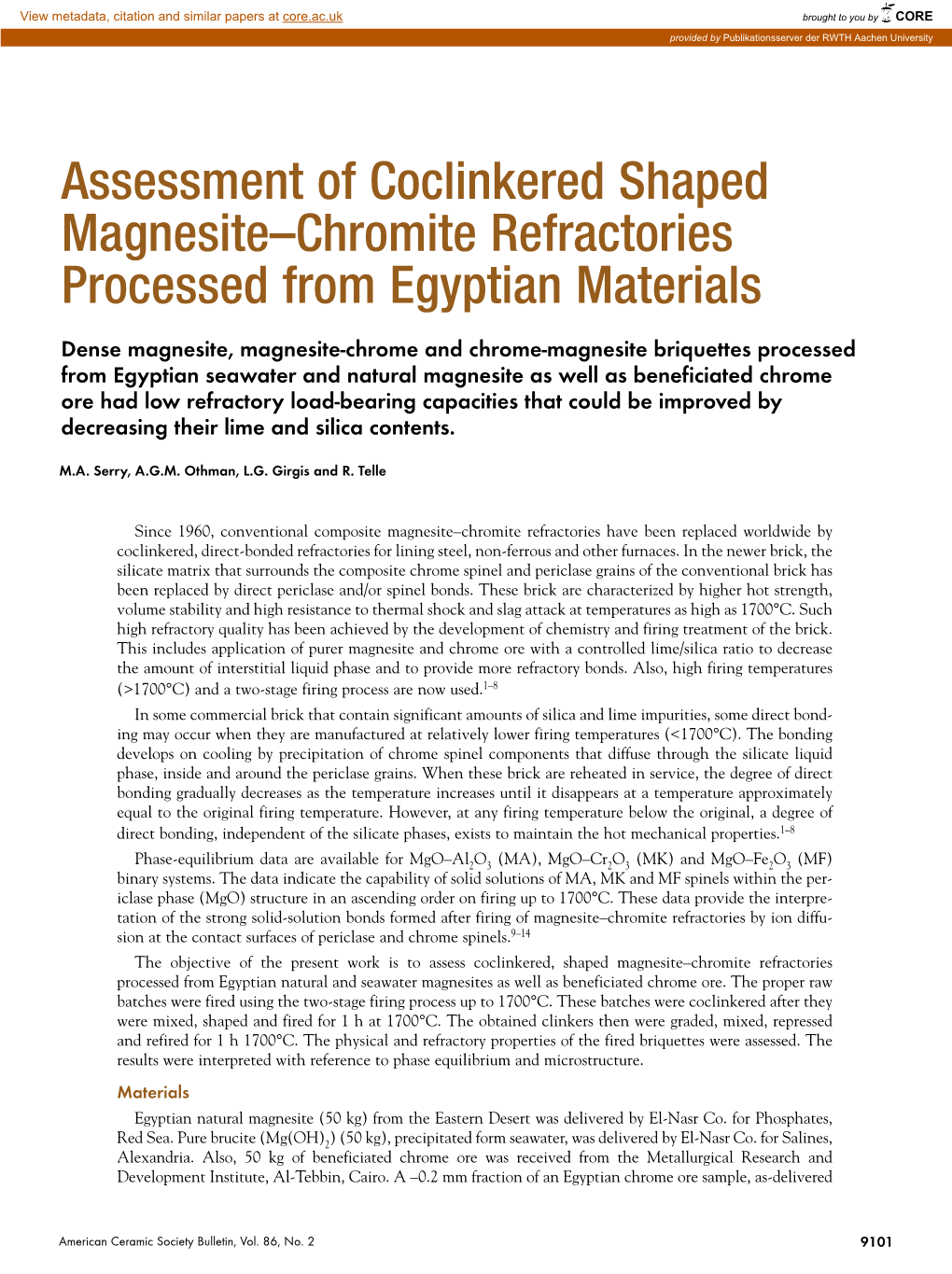 Assessment of Coclinkered Shaped Magnesite–Chromite Refractories