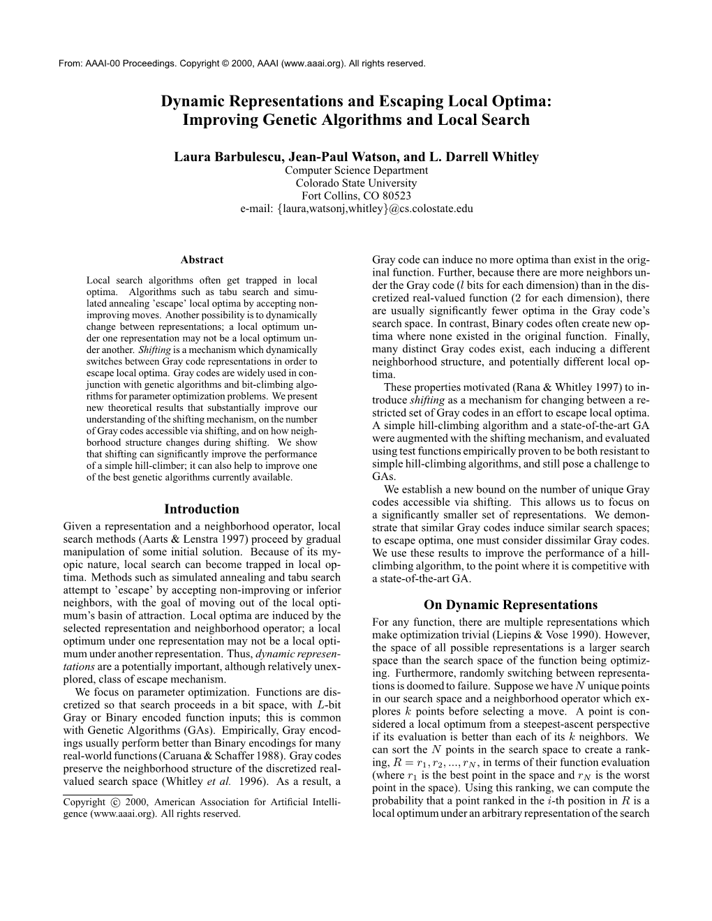 Dynamic Representations and Escaping Local Optima: Improving Genetic Algorithms and Local Search
