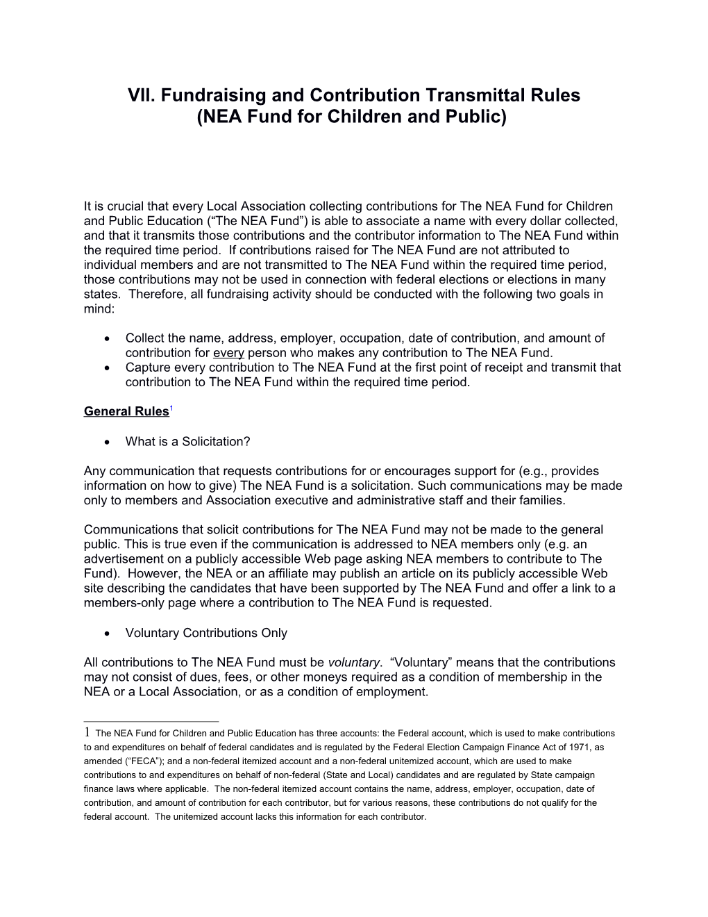 Vll. Fundraising and Contribution Transmittal Rules