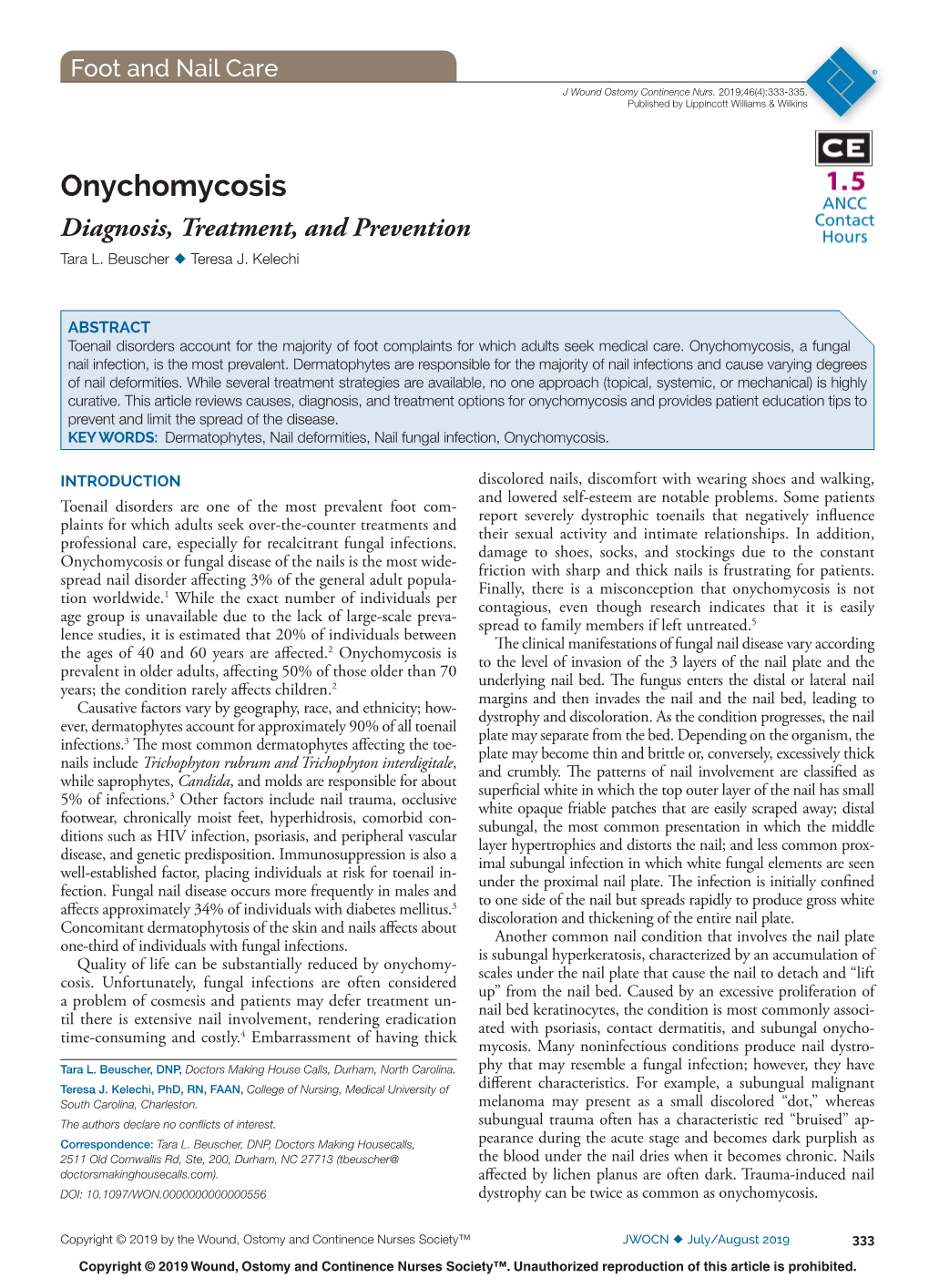 Onychomycosis Diagnosis, Treatment, and Prevention Tara L