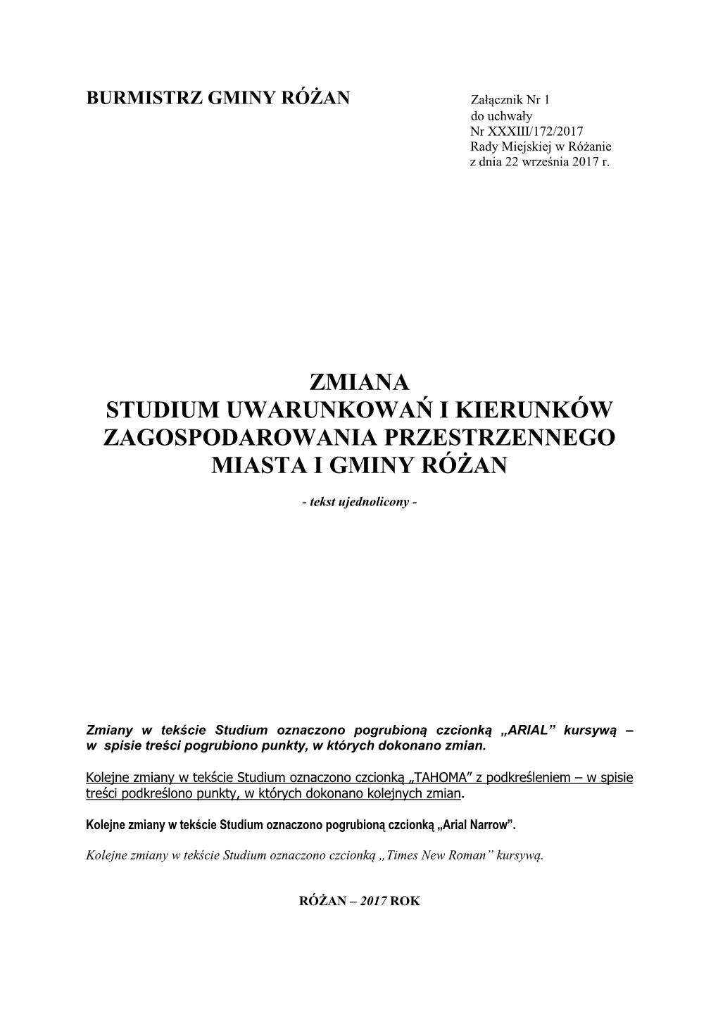 Zmiana Studium Uwarunkowań I Kierunków Zagospodarowania Przestrzennego Miasta I Gminy Różan