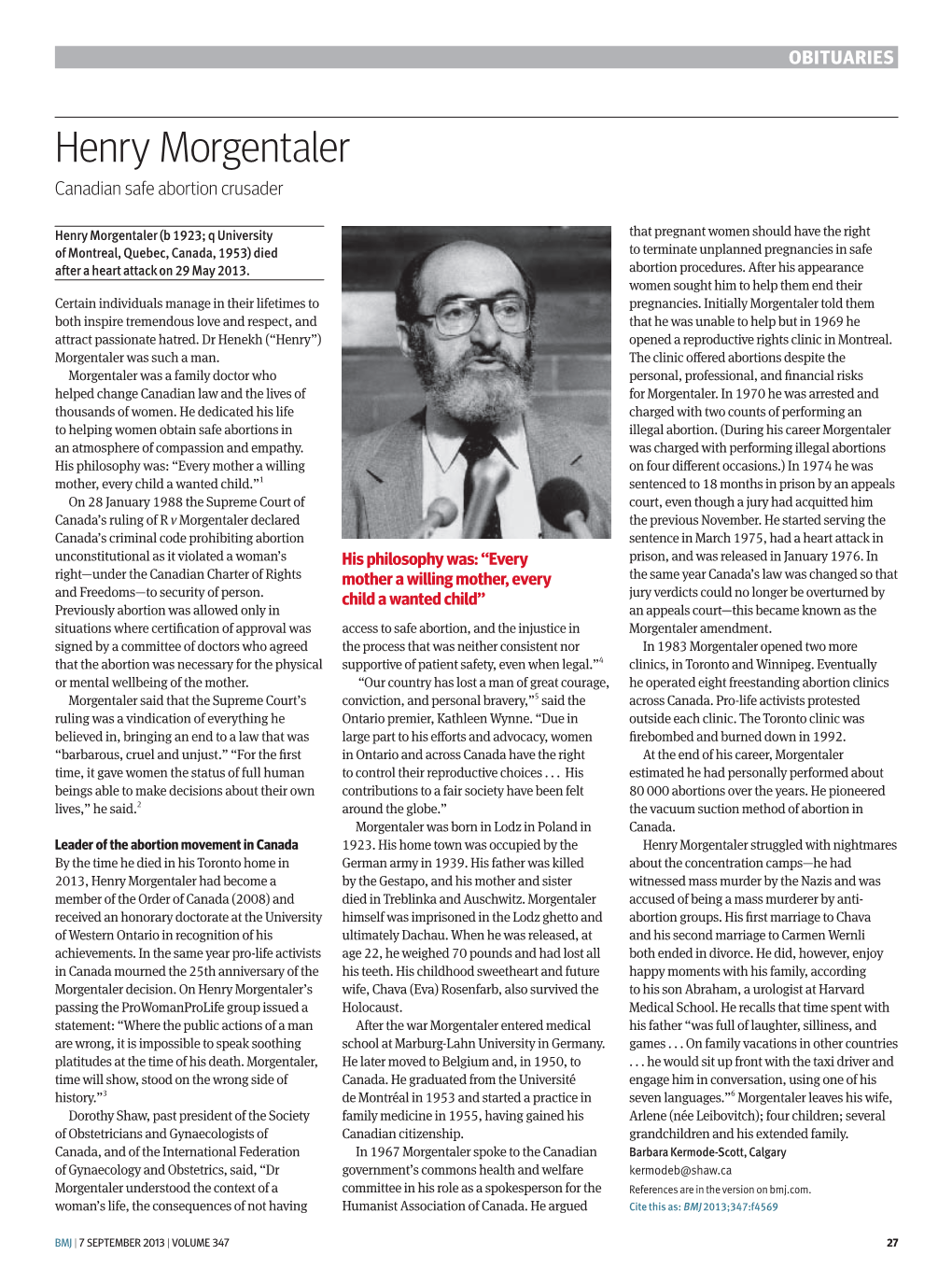 Henry Morgentaler Canadian Safe Abortion Crusader