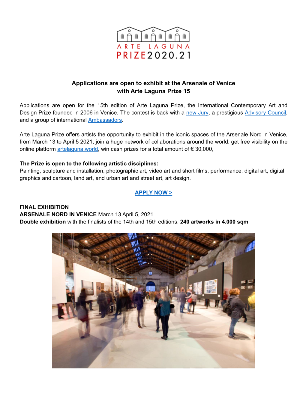 Applications Are Open to Exhibit at the Arsenale of Venice with Arte Laguna Prize 15