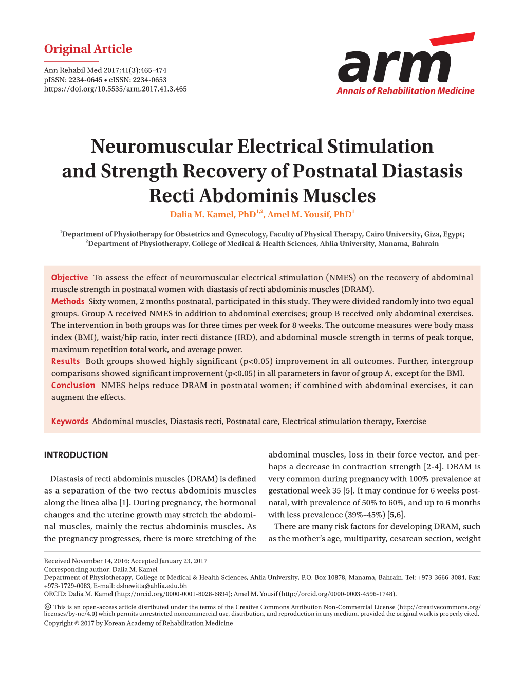 Neuromuscular Electrical Stimulation and Strength Recovery of Postnatal Diastasis Recti Abdominis Muscles Dalia M